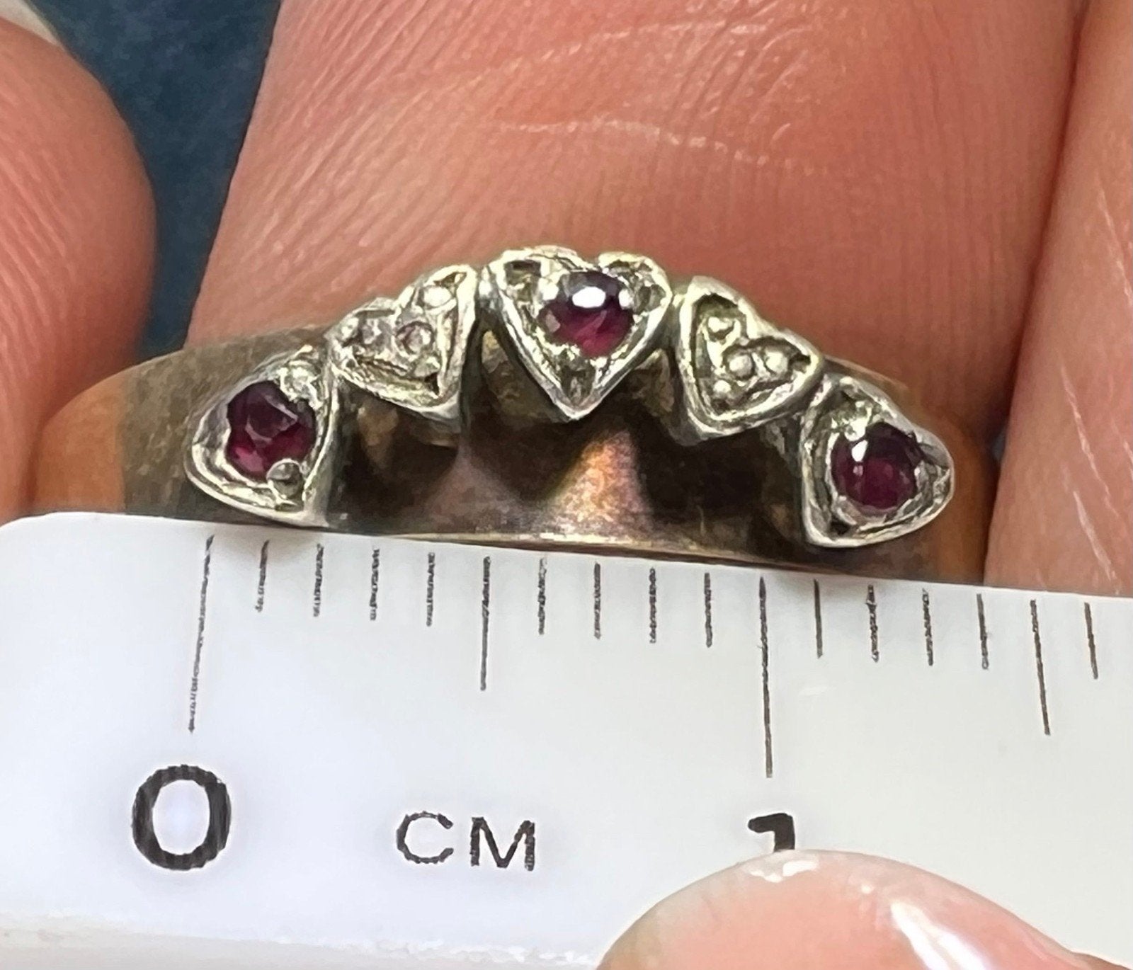 9k - 10k Rose Gold Ruby Sweet Hearts Stacking Band. Engagement Ring Guard