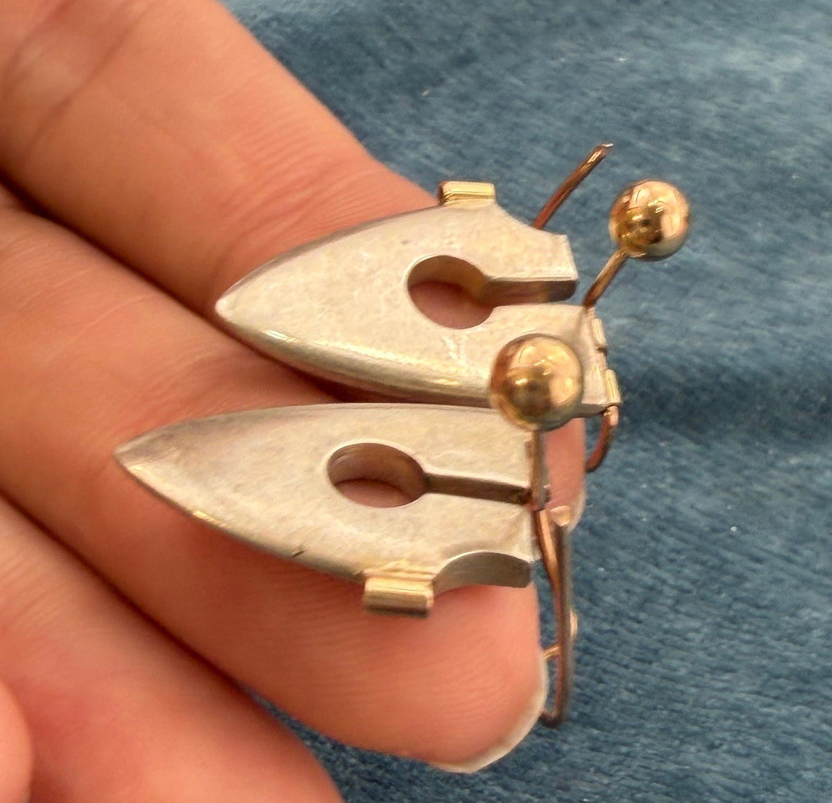 9k - 10k Yellow Gold + Silver MCM Modernist Steampunk Earrings. 11g + 1.4" *Video*