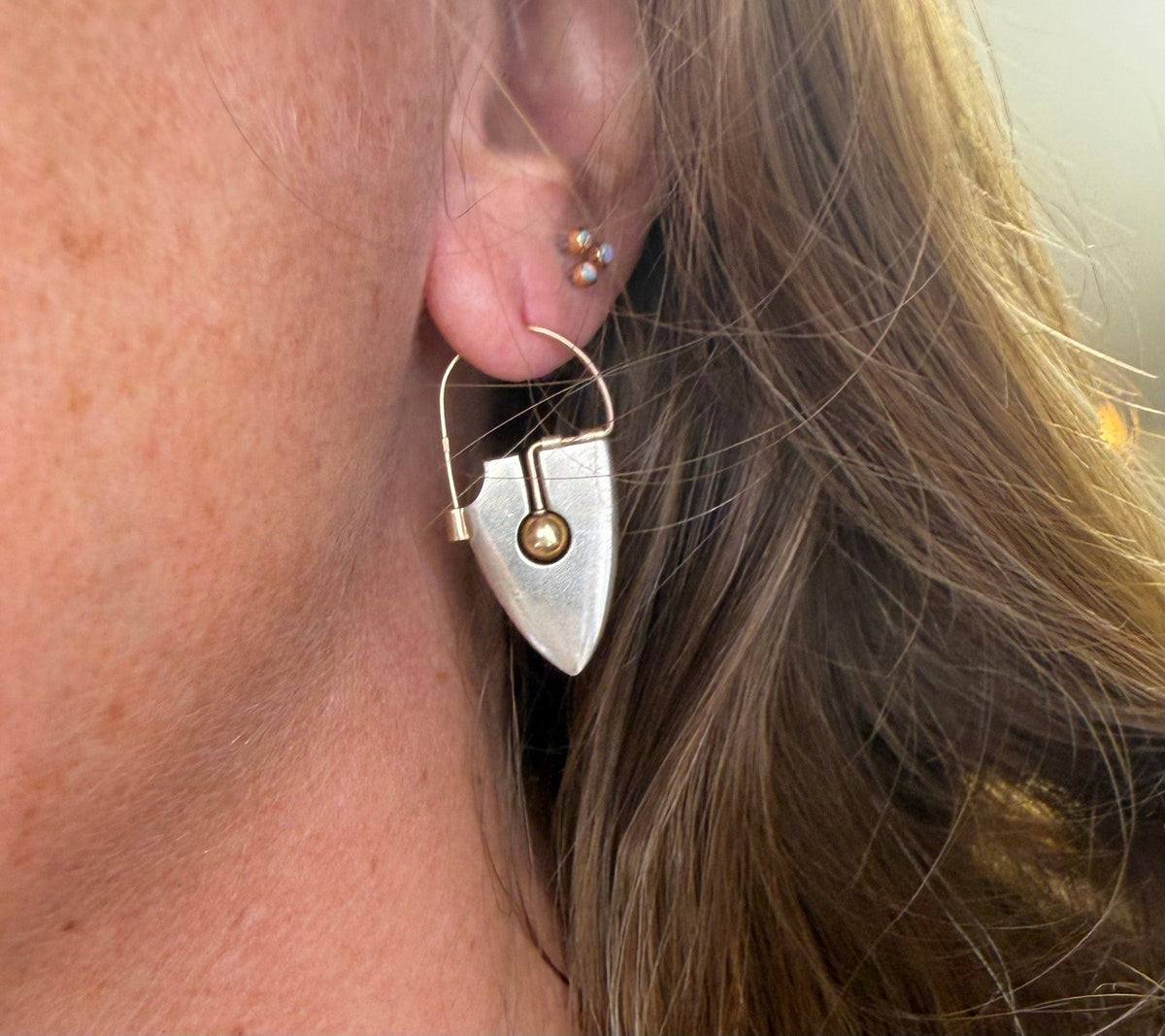 9k - 10k Yellow Gold + Silver MCM Modernist Steampunk Earrings. 11g + 1.4" *Video*
