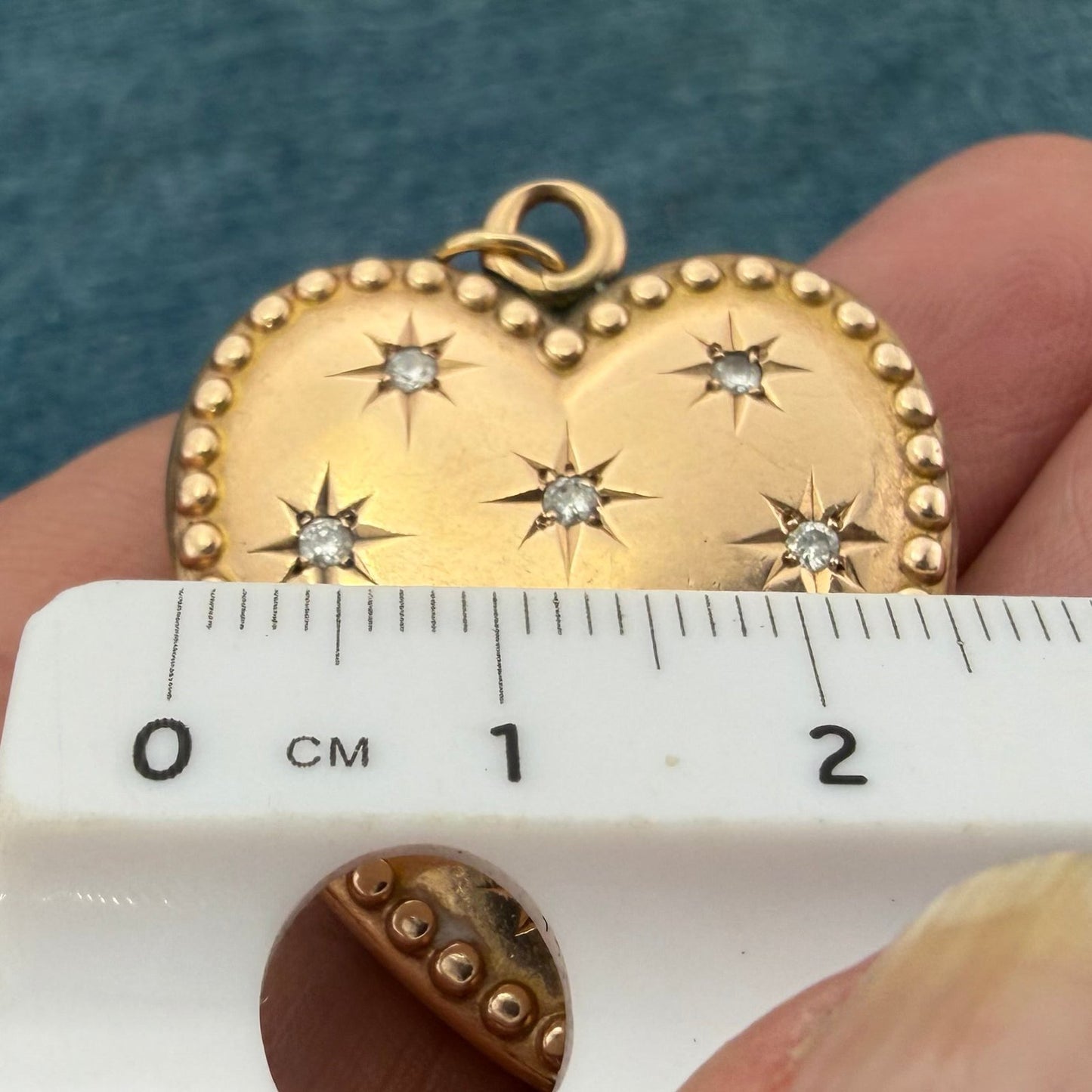 9k Gold Heart Locket Pendant w Gypsy Set Diamonds. XL 8g + 1.2" *Video*