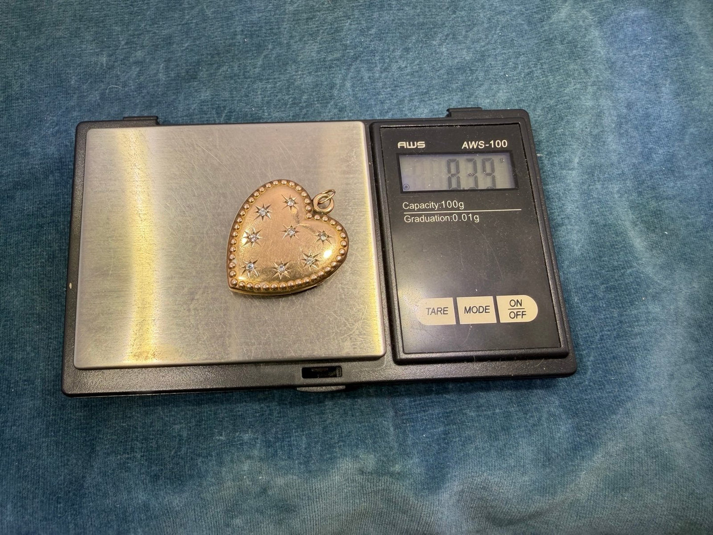 9k Gold Heart Locket Pendant w Gypsy Set Diamonds. XL 8g + 1.2" *Video*