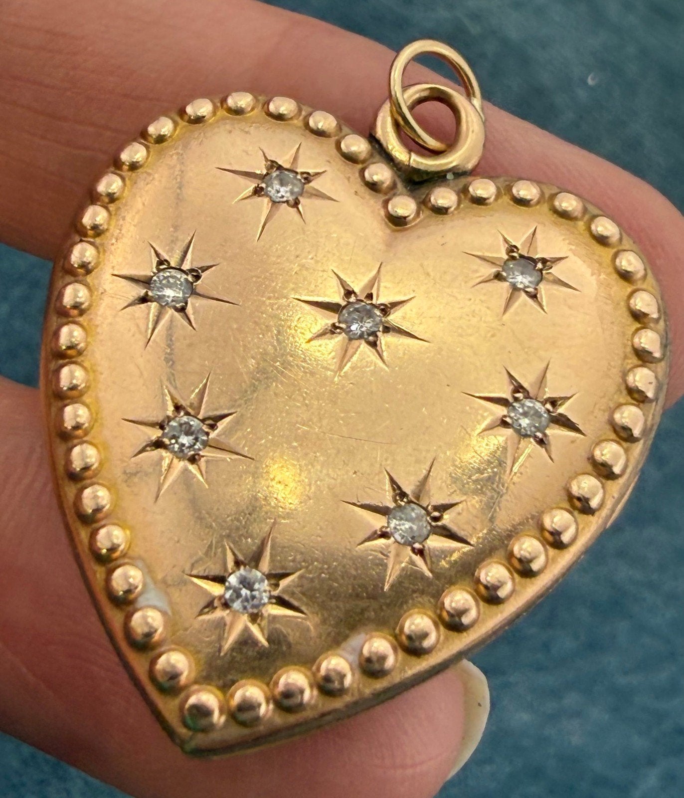 9k Gold Heart Locket Pendant w Gypsy Set Diamonds. XL 8g + 1.2" *Video*