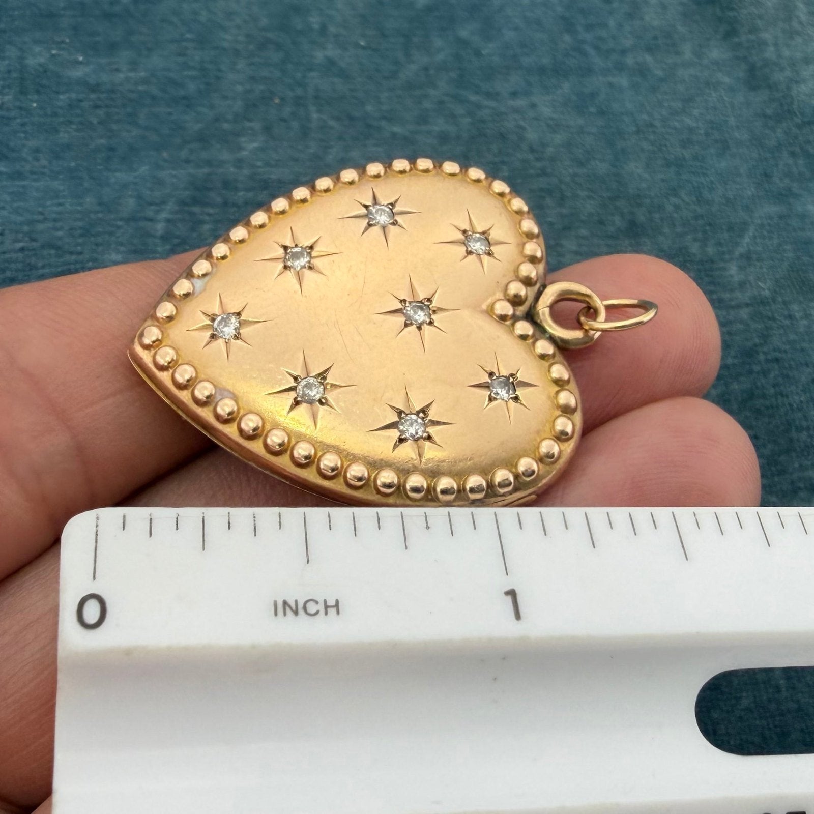 9k Gold Heart Locket Pendant w Gypsy Set Diamonds. XL 8g + 1.2" *Video*