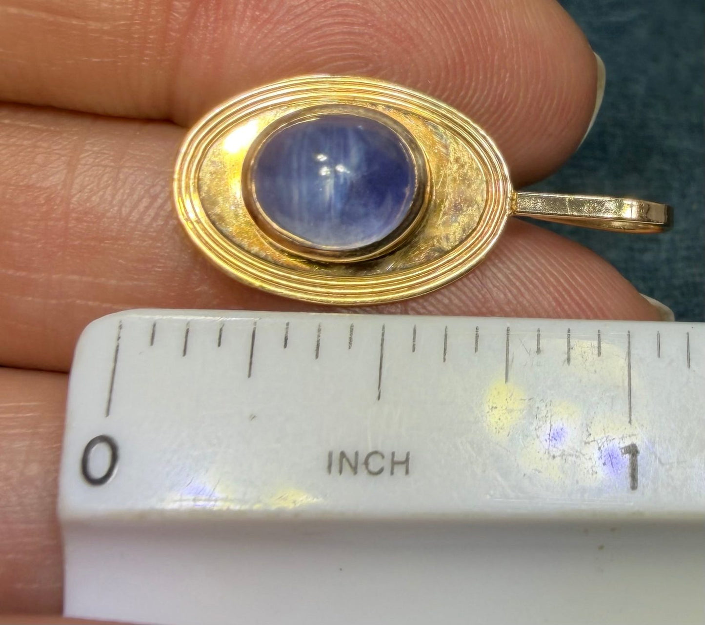 9k Gold Lavender Blue Star Sapphire Antique 1" Pendant w 14k Bail *Video*