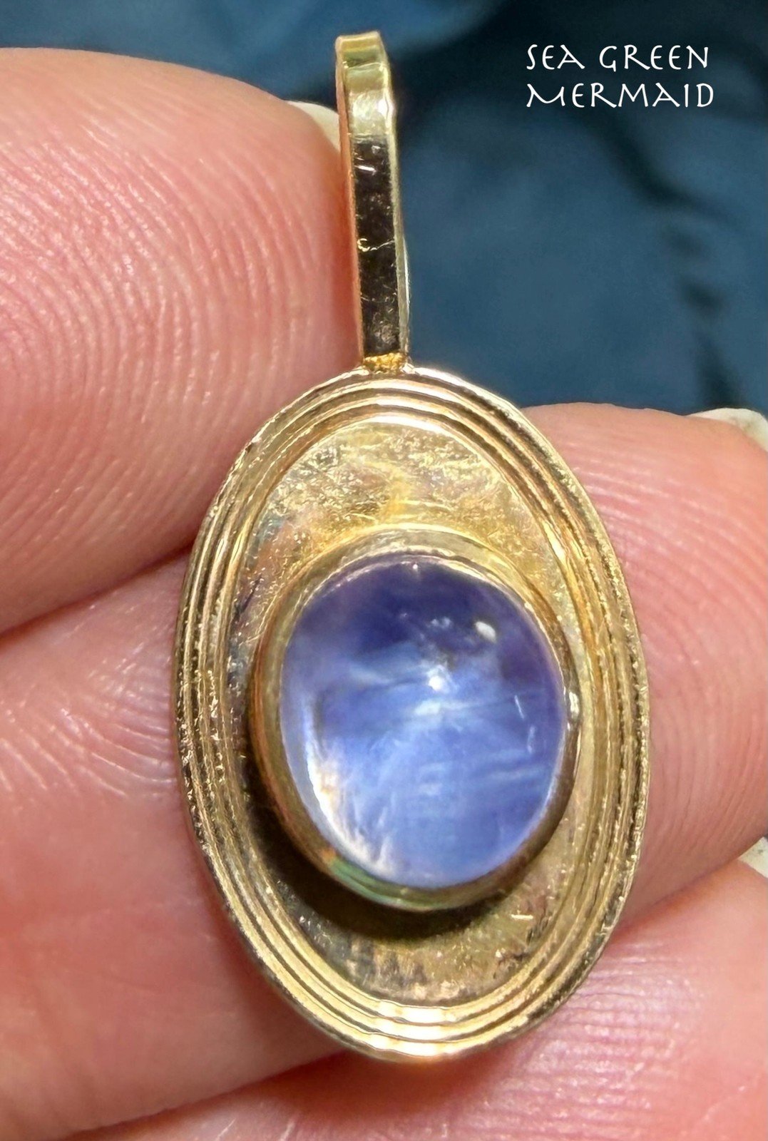 9k Gold Lavender Blue Star Sapphire Antique 1" Pendant w 14k Bail *Video*