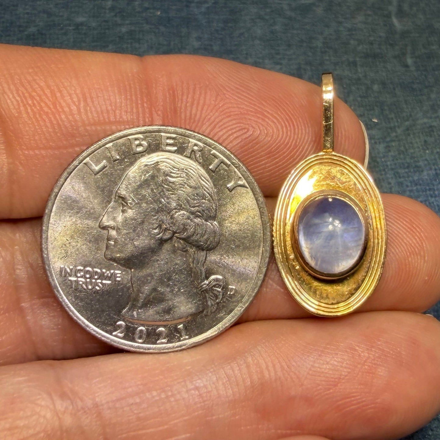 9k Gold Lavender Blue Star Sapphire Antique 1" Pendant w 14k Bail *Video*