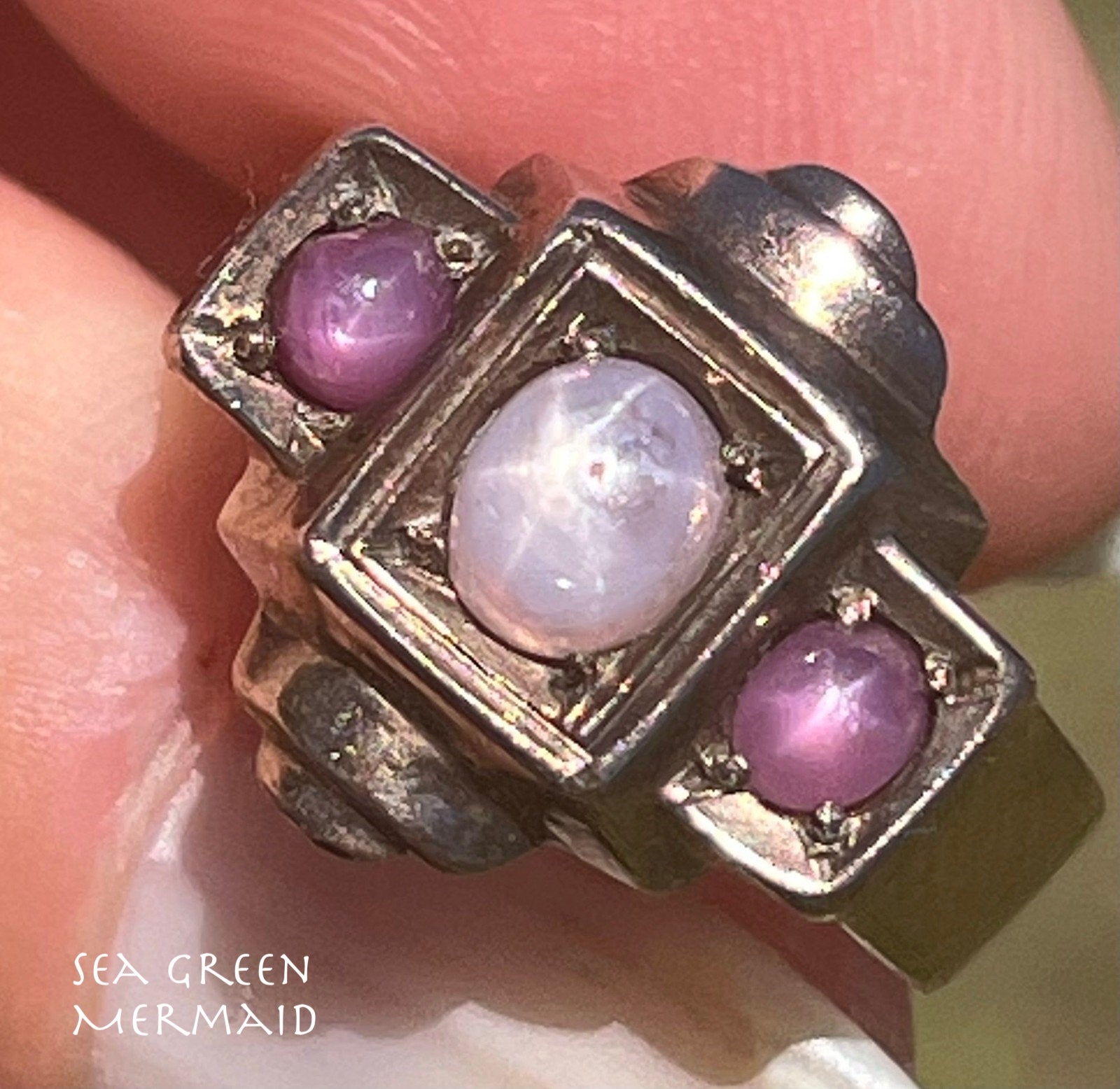 9k Gold Pink + Lavender Star Sapphire Art Deco Ring *Video*