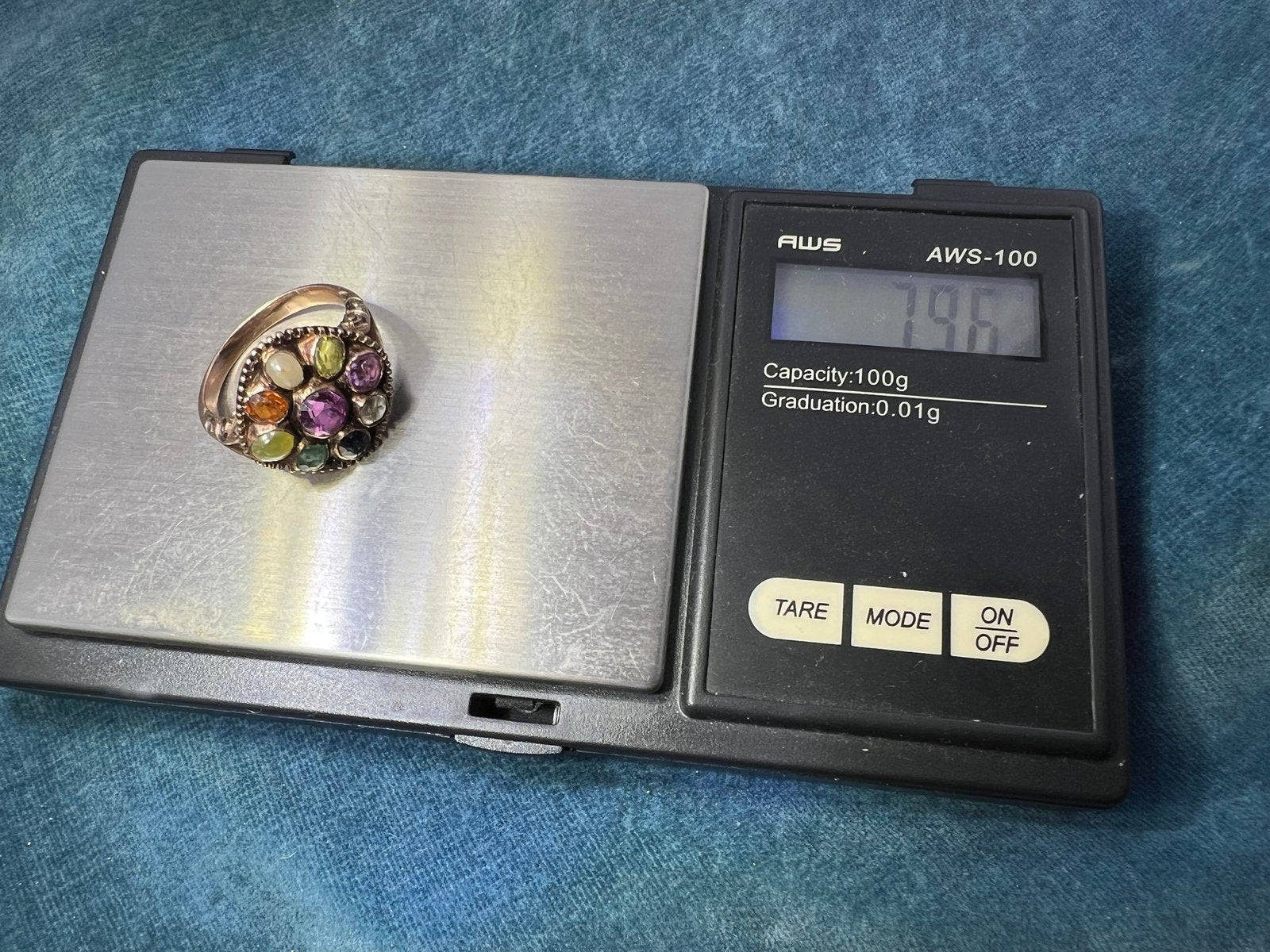 9k Rose Gold Navratna Multi-Gem Ring. Diamond Blue Sapphire, Emerald *Video*