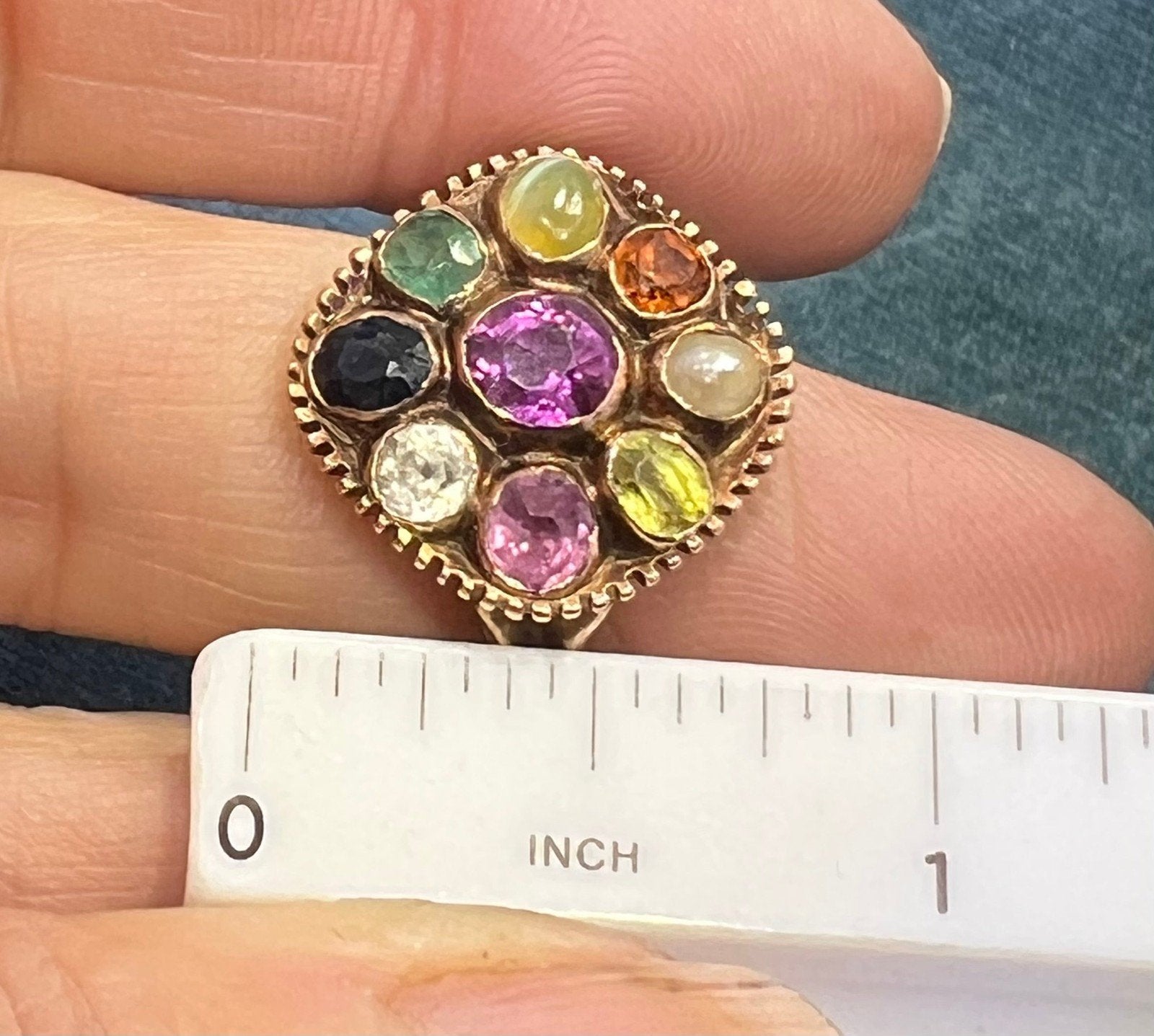 9k Rose Gold Navratna Multi-Gem Ring. Diamond Blue Sapphire, Emerald *Video*