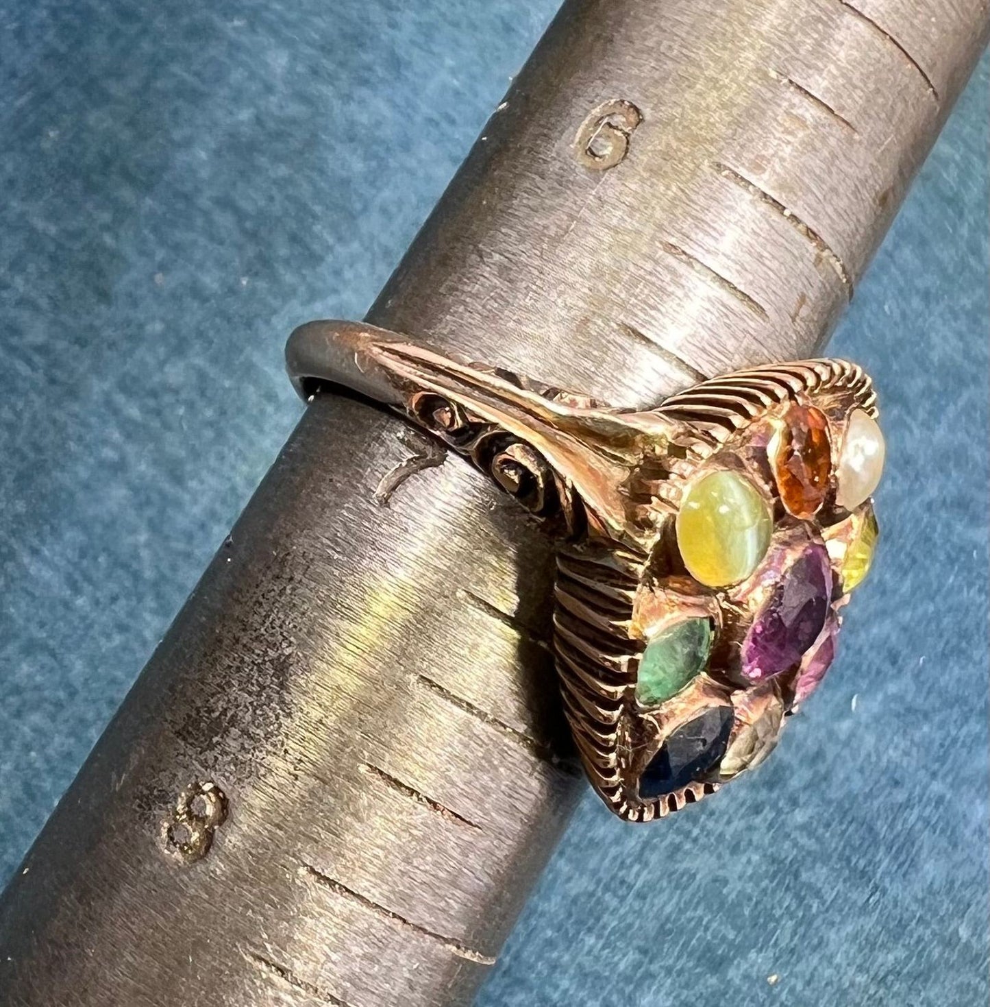 9k Rose Gold Navratna Multi-Gem Ring. Diamond Blue Sapphire, Emerald *Video*