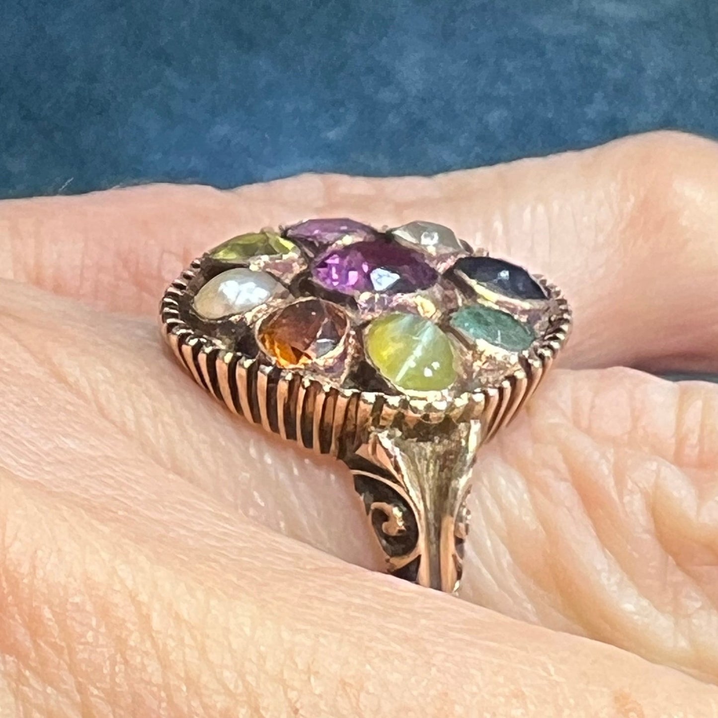 9k Rose Gold Navratna Multi-Gem Ring. Diamond Blue Sapphire, Emerald *Video*