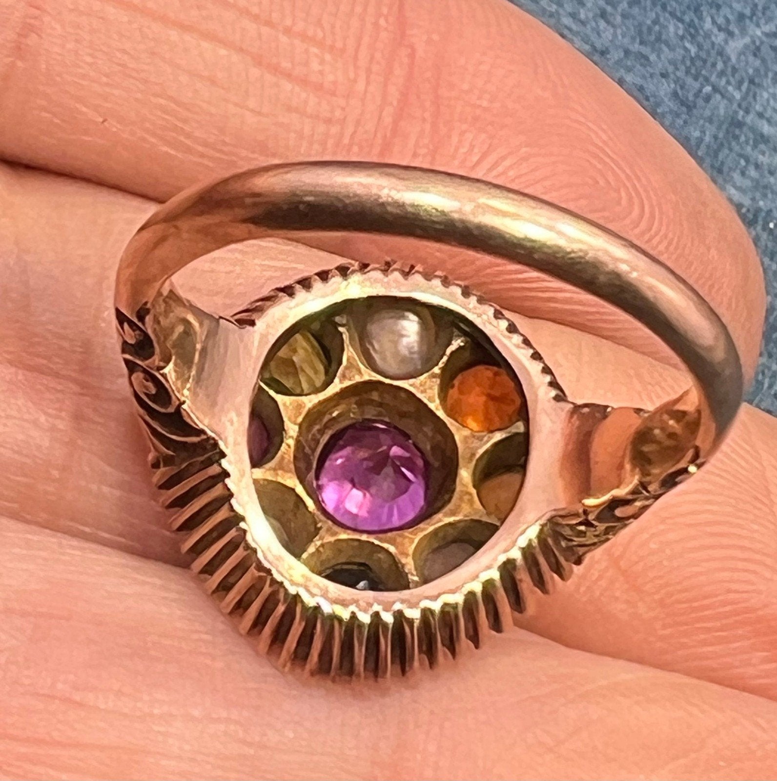 9k Rose Gold Navratna Multi-Gem Ring. Diamond Blue Sapphire, Emerald *Video*