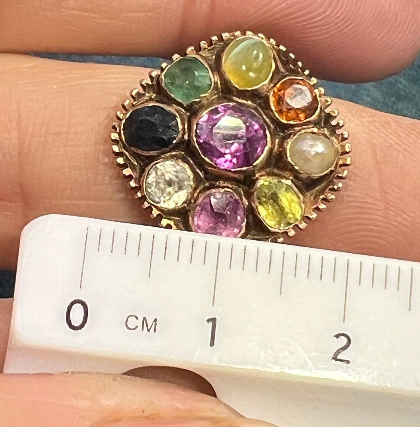 9k Rose Gold Navratna Multi-Gem Ring. Diamond Blue Sapphire, Emerald *Video*