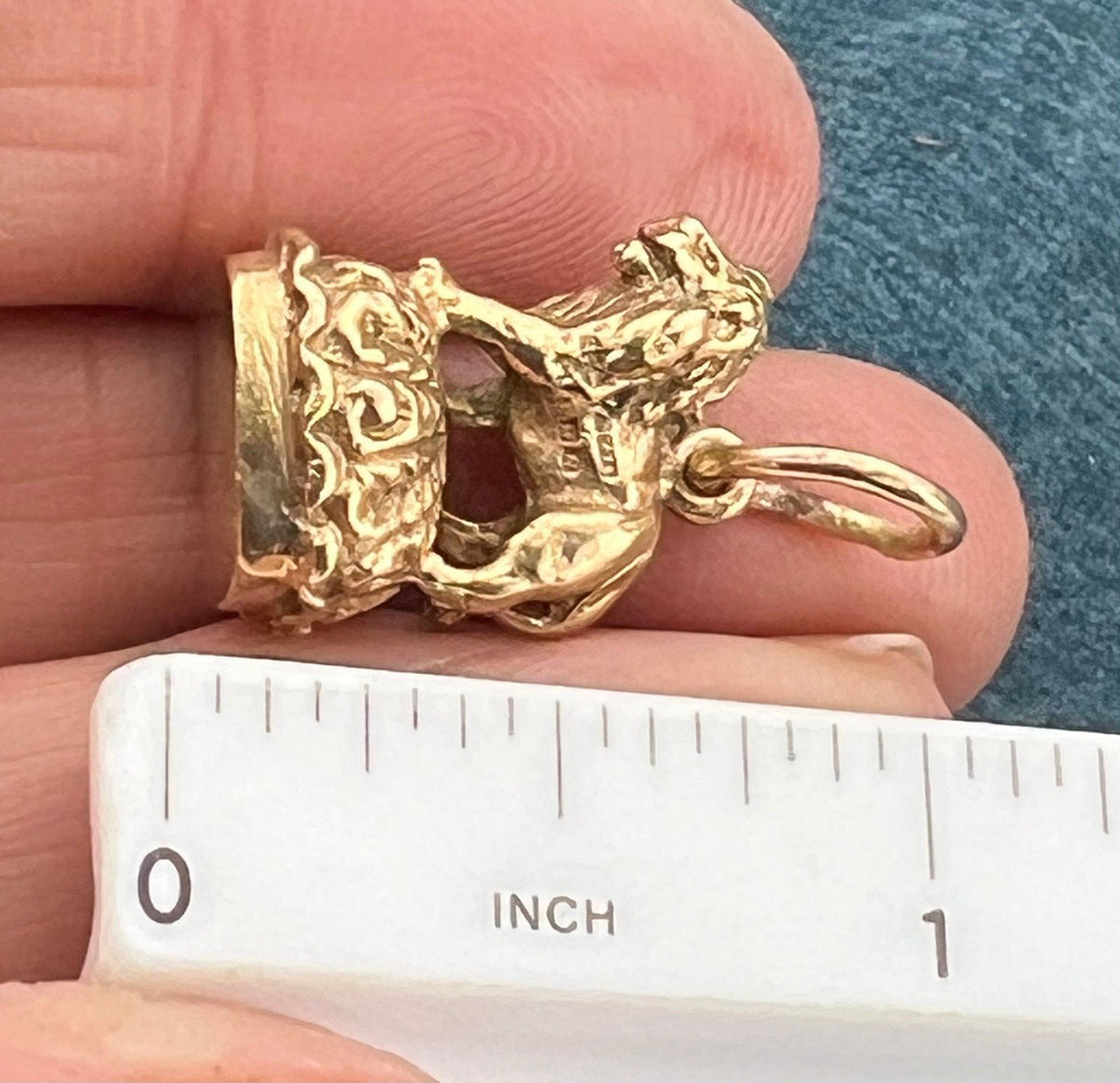 9k tests 10k Gold Standing Lion Pendant. Victorian Watch Fob 1" + 6.7g *Video*