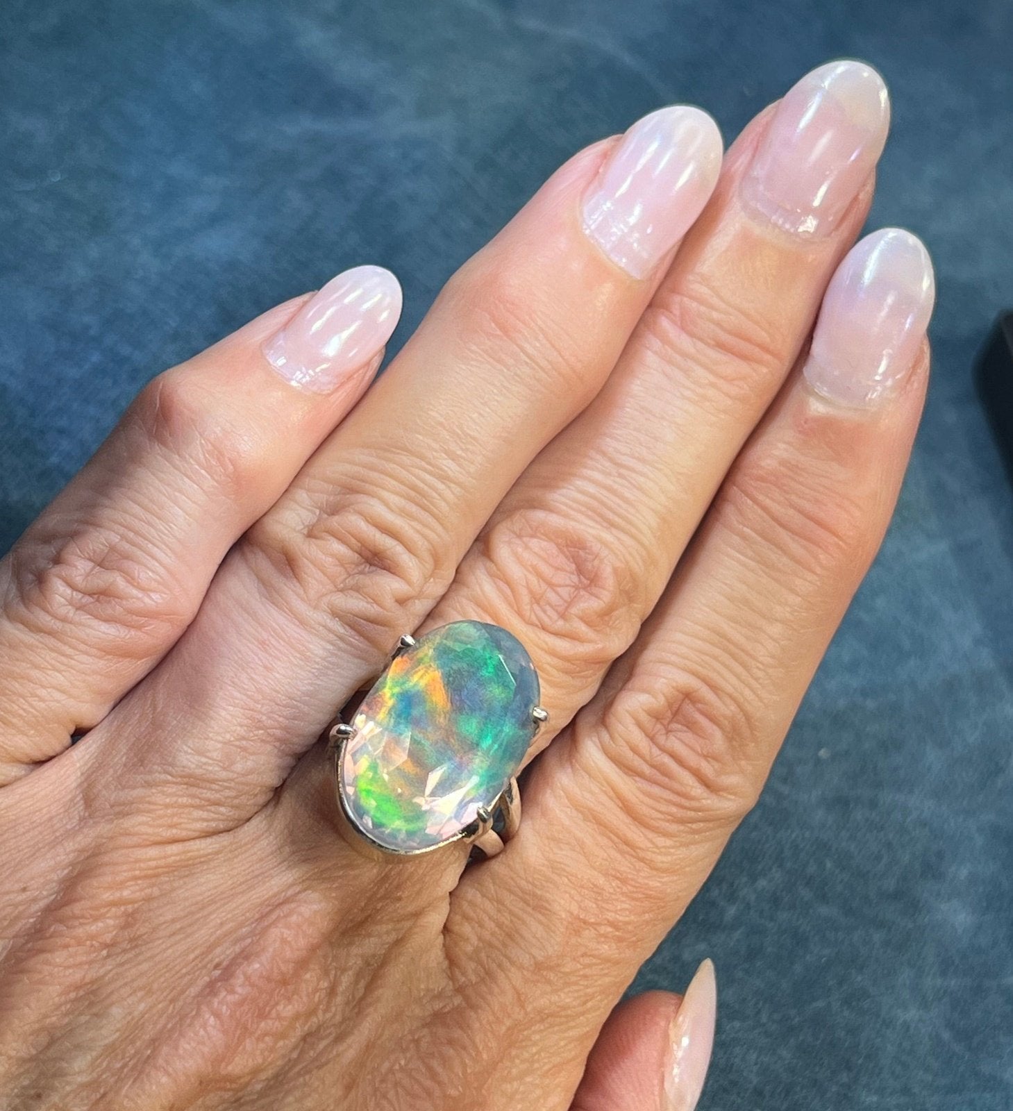 Artisan Faux Jelly Opal Ring in Sterling Silver. 0.9 9g Video Sea Green Mermaid