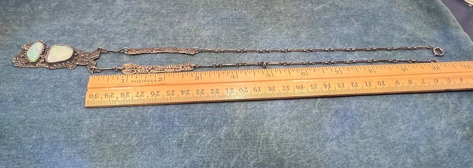 Australian 2 Opal Artisan Pendant in Sterling Silver w Chain Necklace