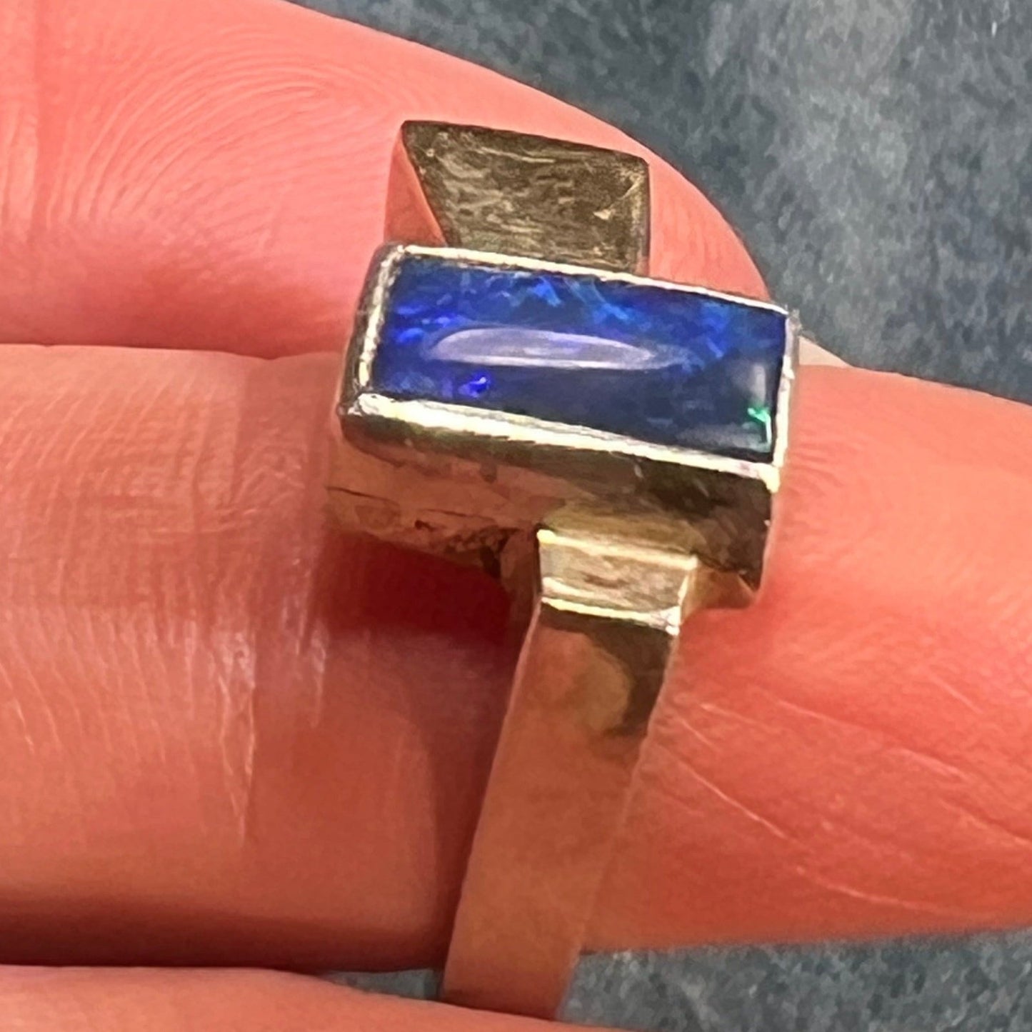 Australian Black Opal Asymmetrical Mid-Century Modern Ring *Video*