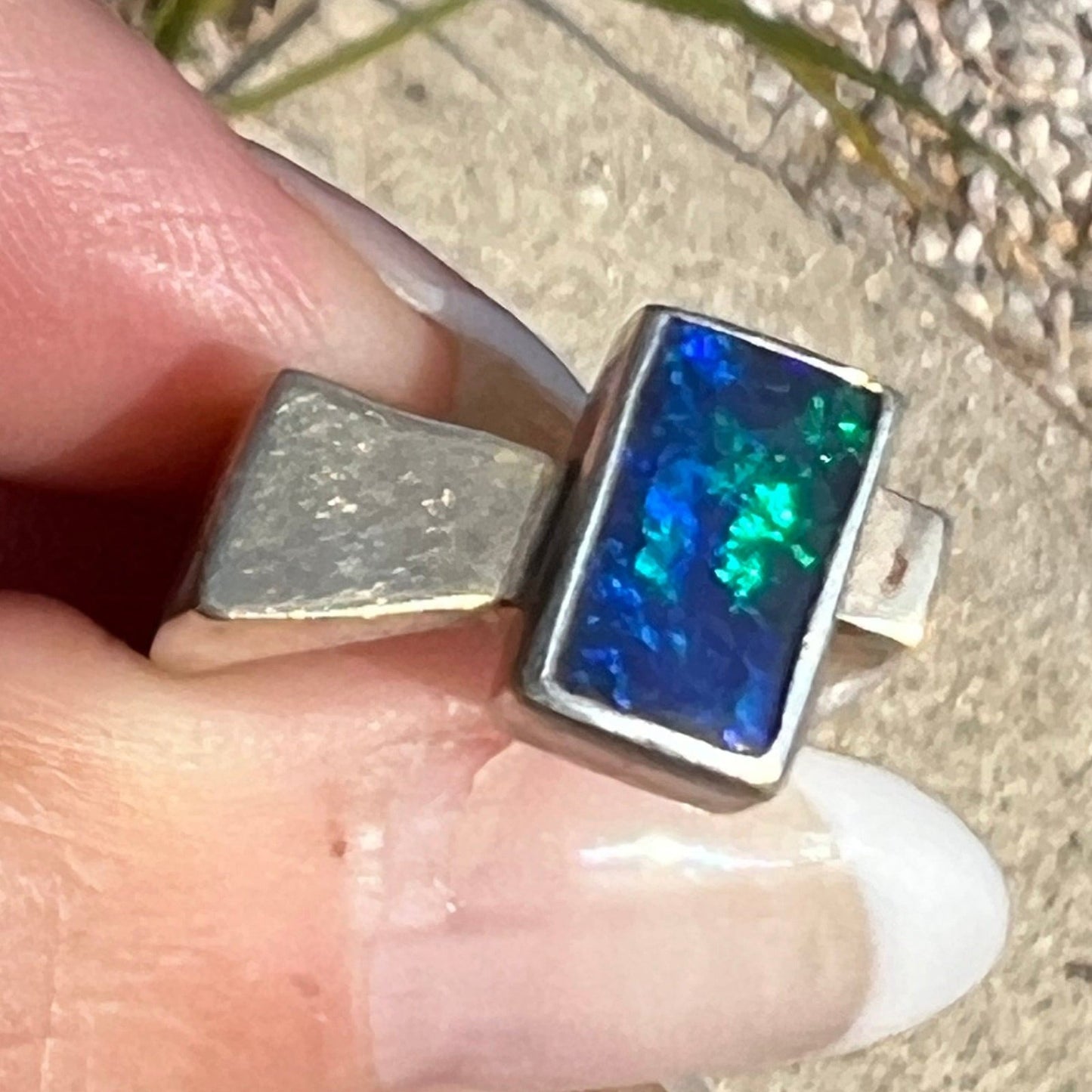 Australian Black Opal Asymmetrical Mid-Century Modern Ring *Video*