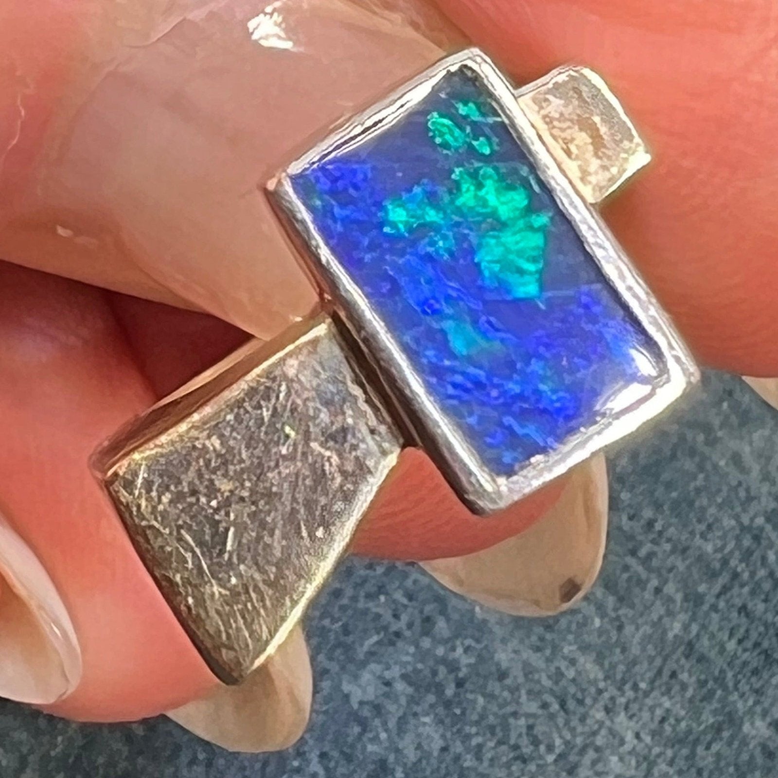 Australian Black Opal Asymmetrical Mid-Century Modern Ring *Video*