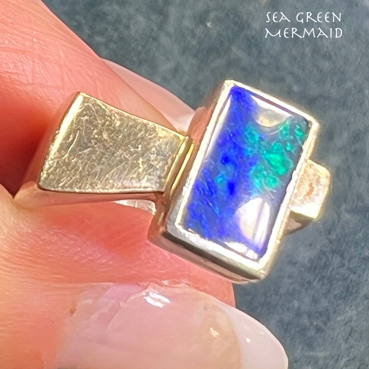 Australian Black Opal Mid-Century Modern Square Band Ring *Video*