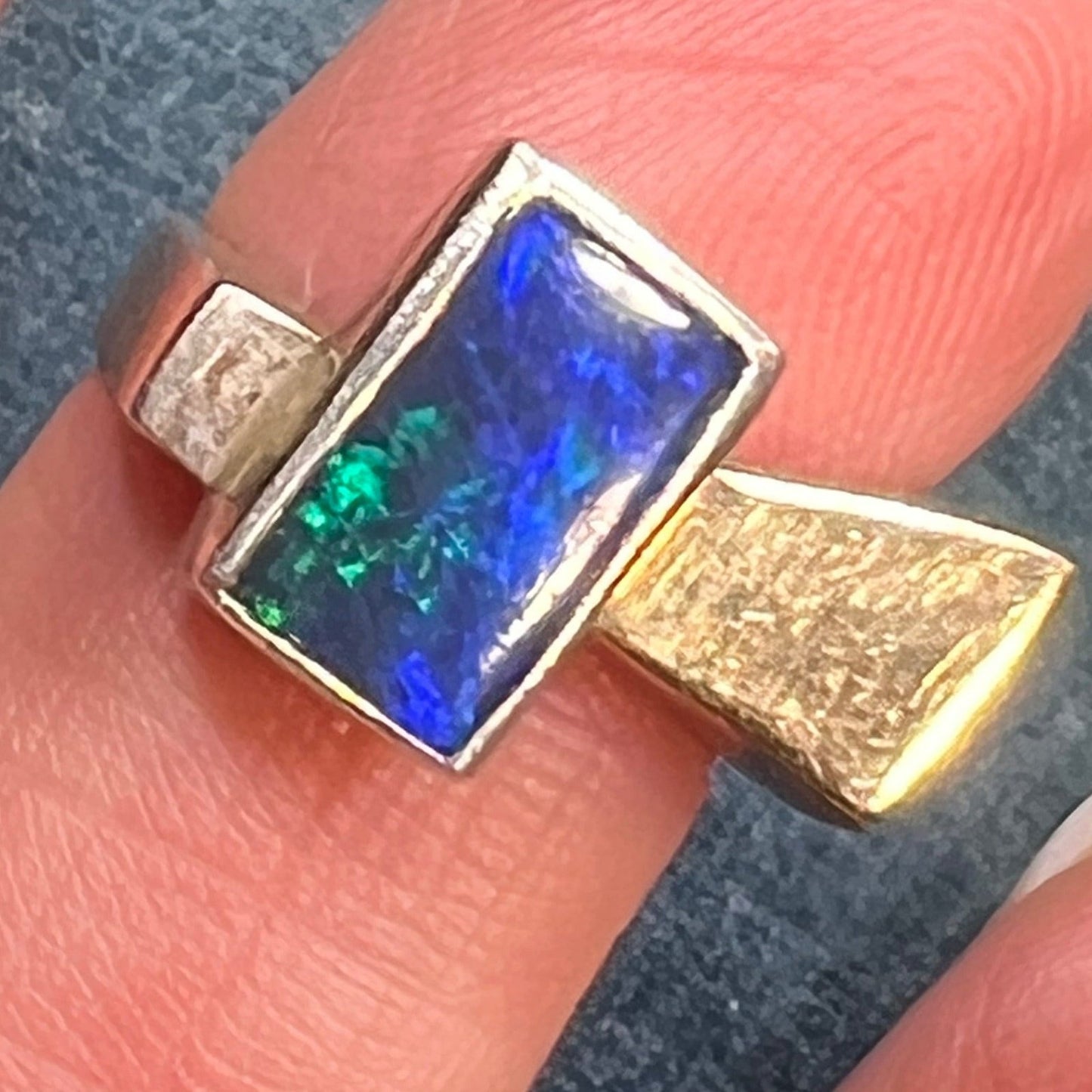 Australian Black Opal Asymmetrical Mid-Century Modern Ring *Video*