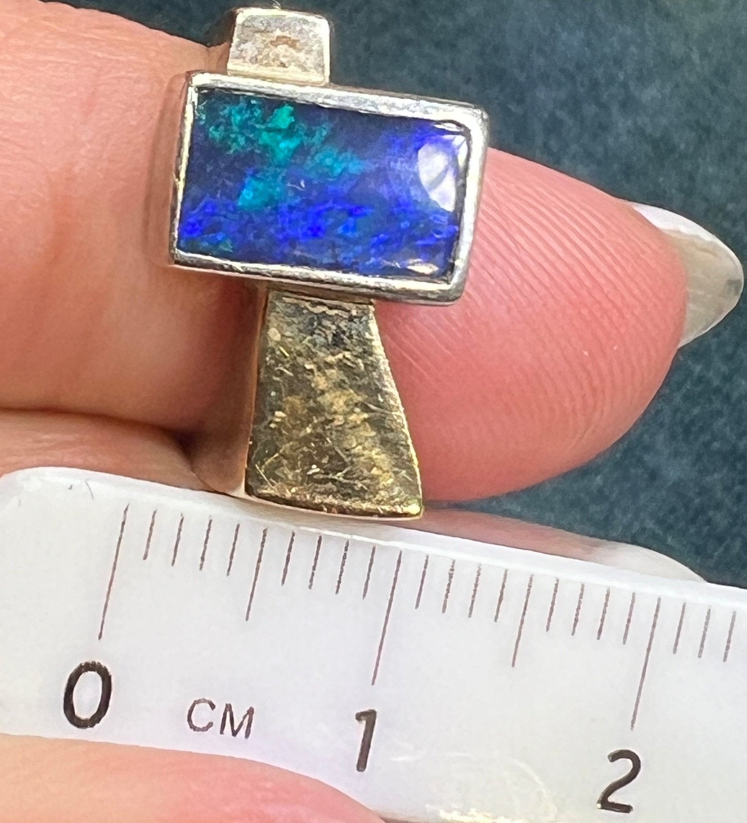 Australian Black Opal Asymmetrical Mid-Century Modern Ring *Video*