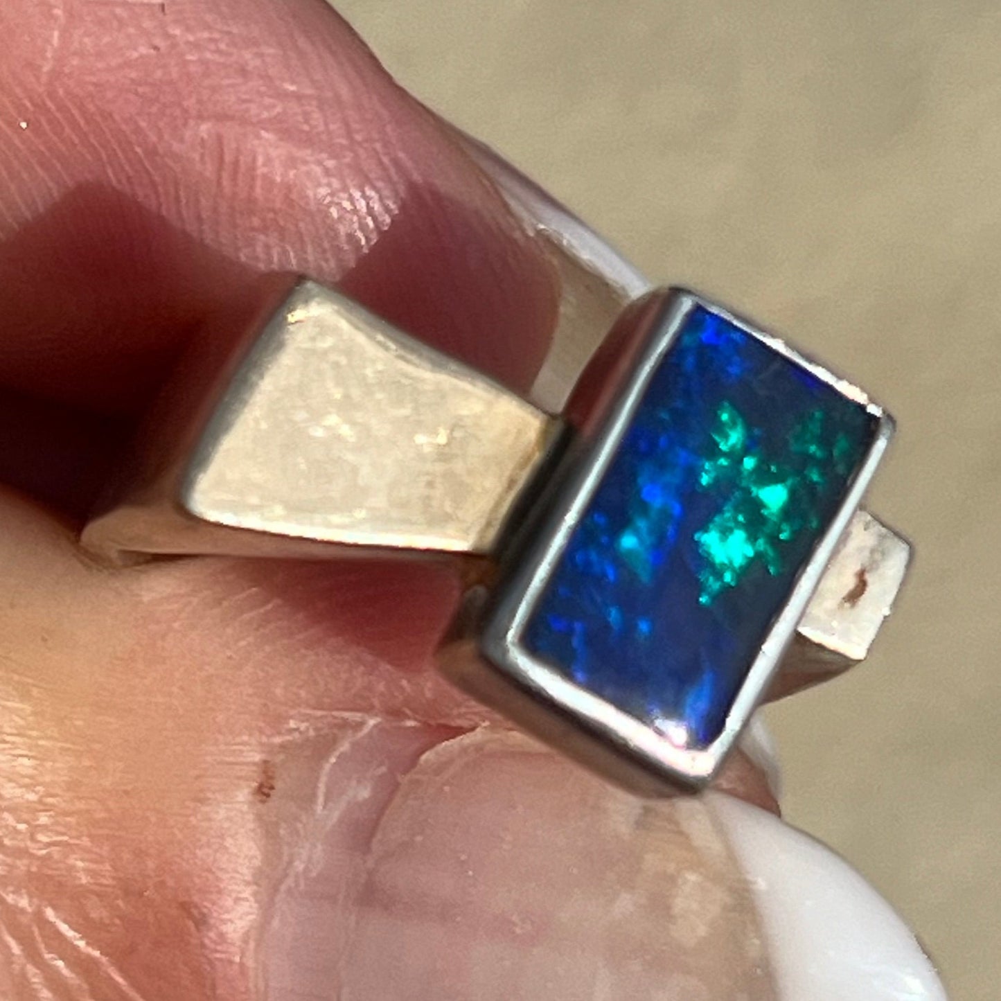 Australian Black Opal Asymmetrical Mid-Century Modern Ring *Video*