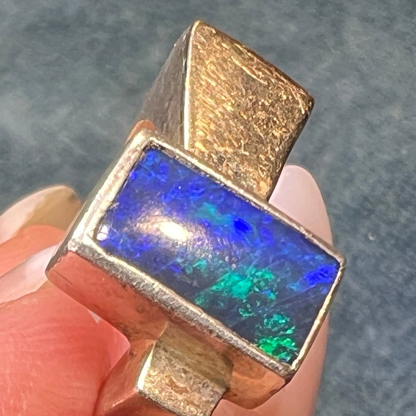 Australian Black Opal Asymmetrical Mid-Century Modern Ring *Video*