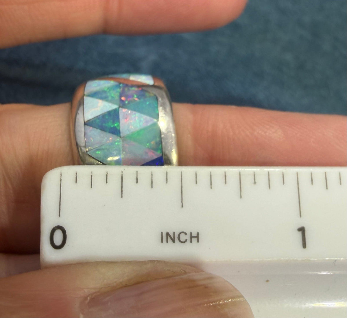 Australian Black Opal Ring in Sterling Silver. Wide Cigar Band *Video*