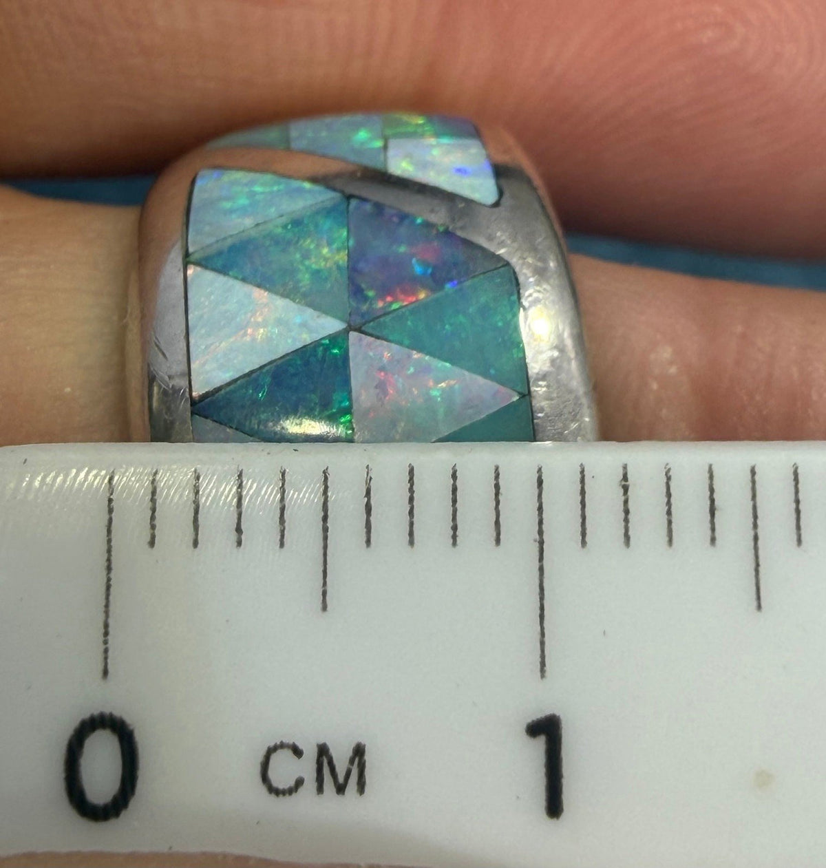 Australian Black Opal Ring in Sterling Silver. Wide Cigar Band *Video*