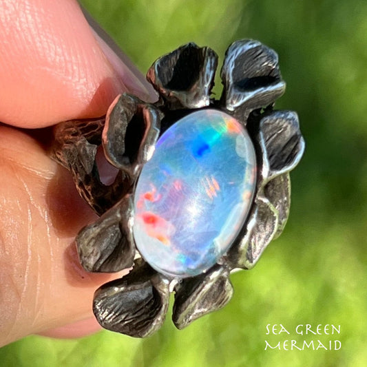 Australian Black Opal Triplet Ring in 925. 1" + 9g *Video*