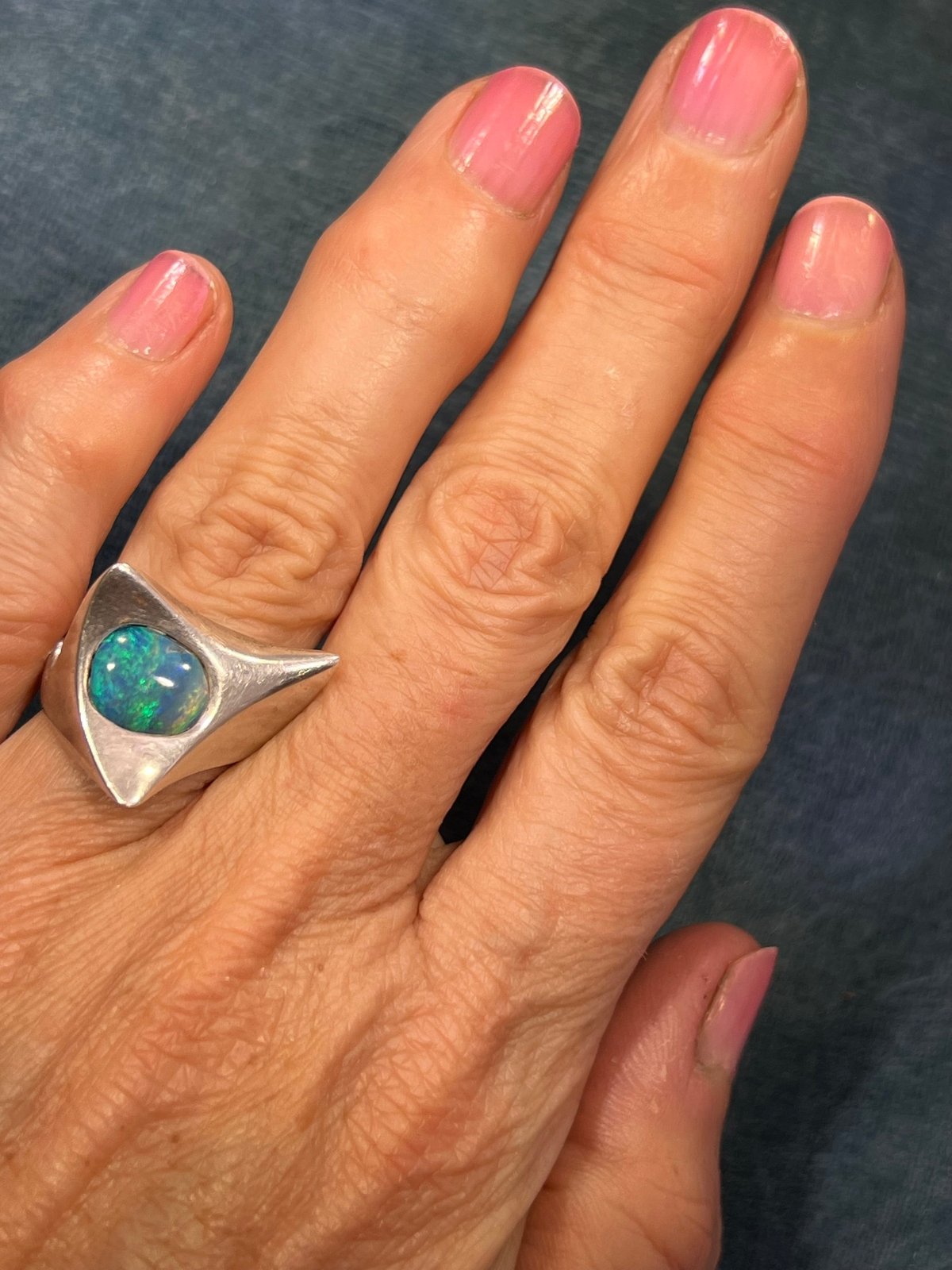 Australian Boulder Danish Modern Abstract Ring. 925 Silver. MCM *Video*