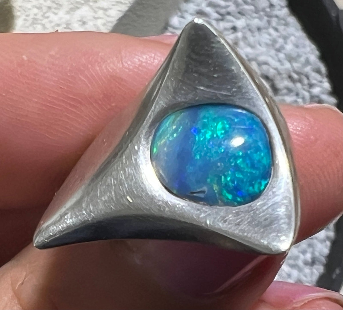 Australian Boulder Danish Modern Abstract Ring. 925 Silver. MCM *Video*