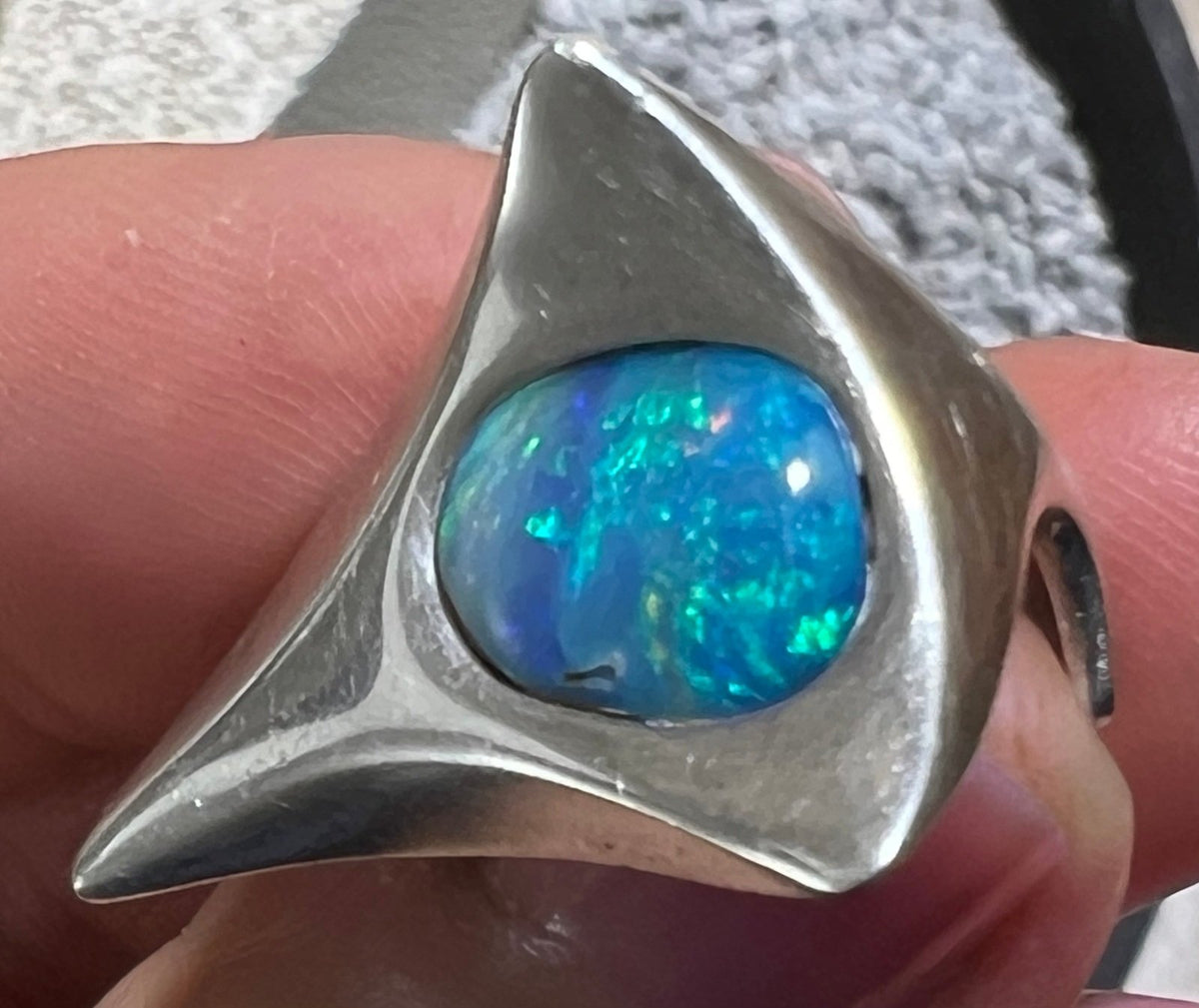 Australian Boulder Danish Modern Abstract Ring. 925 Silver. MCM *Video*