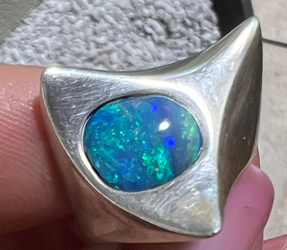 Australian Boulder Danish Modern Abstract Ring. 925 Silver. MCM *Video*