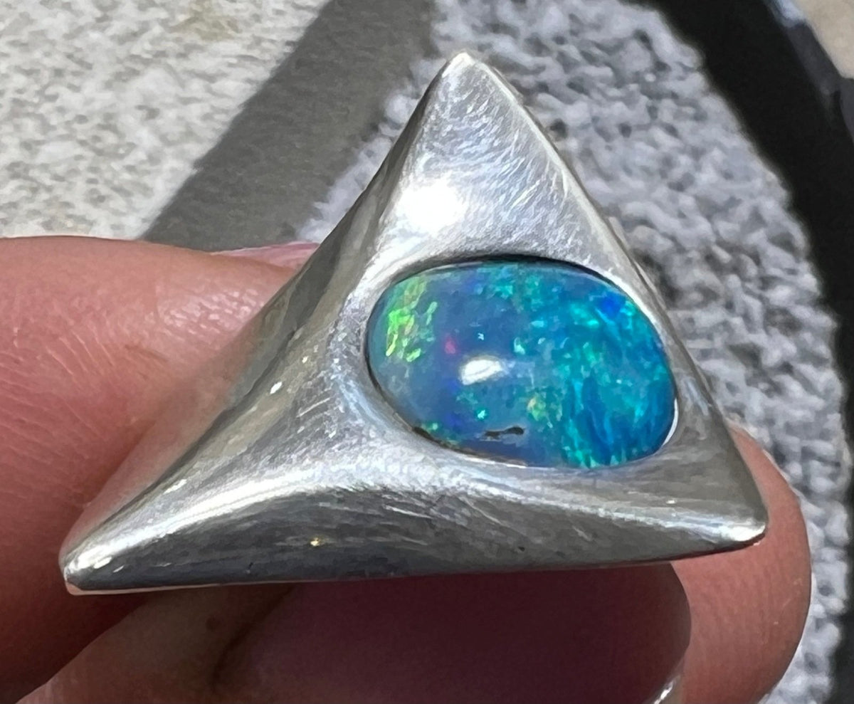 Australian Boulder Danish Modern Abstract Ring. 925 Silver. MCM *Video*