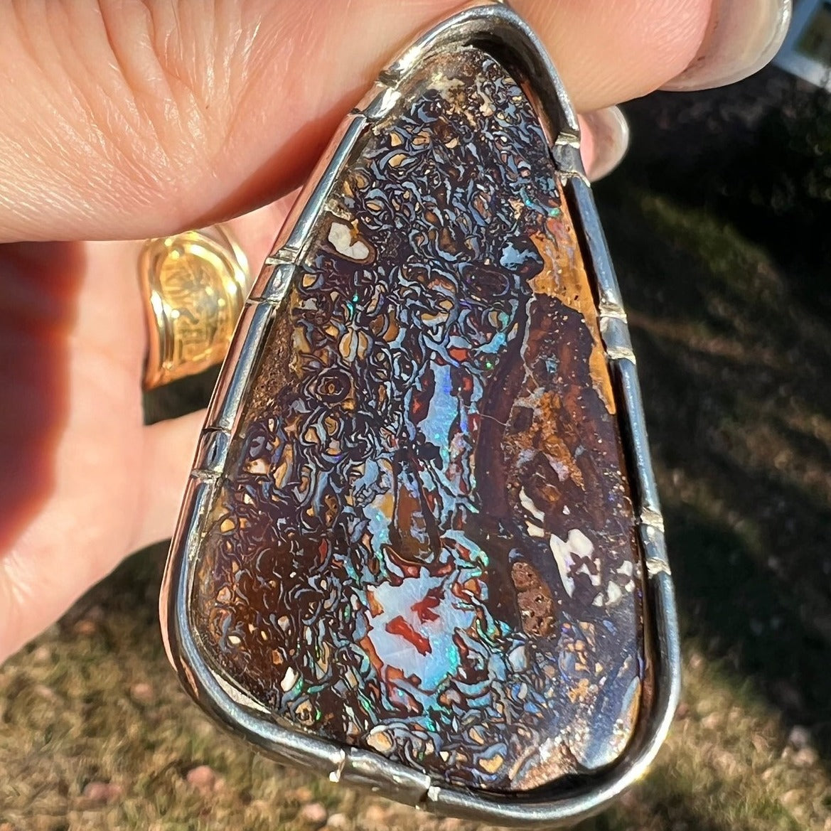 Australian Boulder Koroit Opal 2" Pendant in 925. Free Chain *Video*