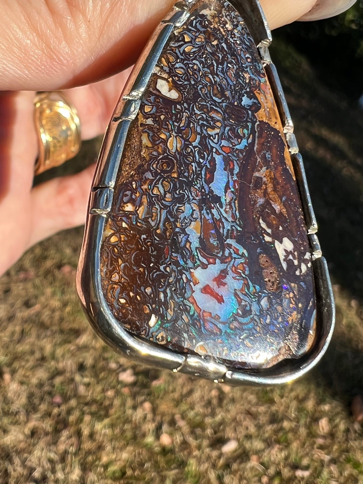 Australian Boulder Koroit Opal 2" Pendant in 925. Free Chain *Video*