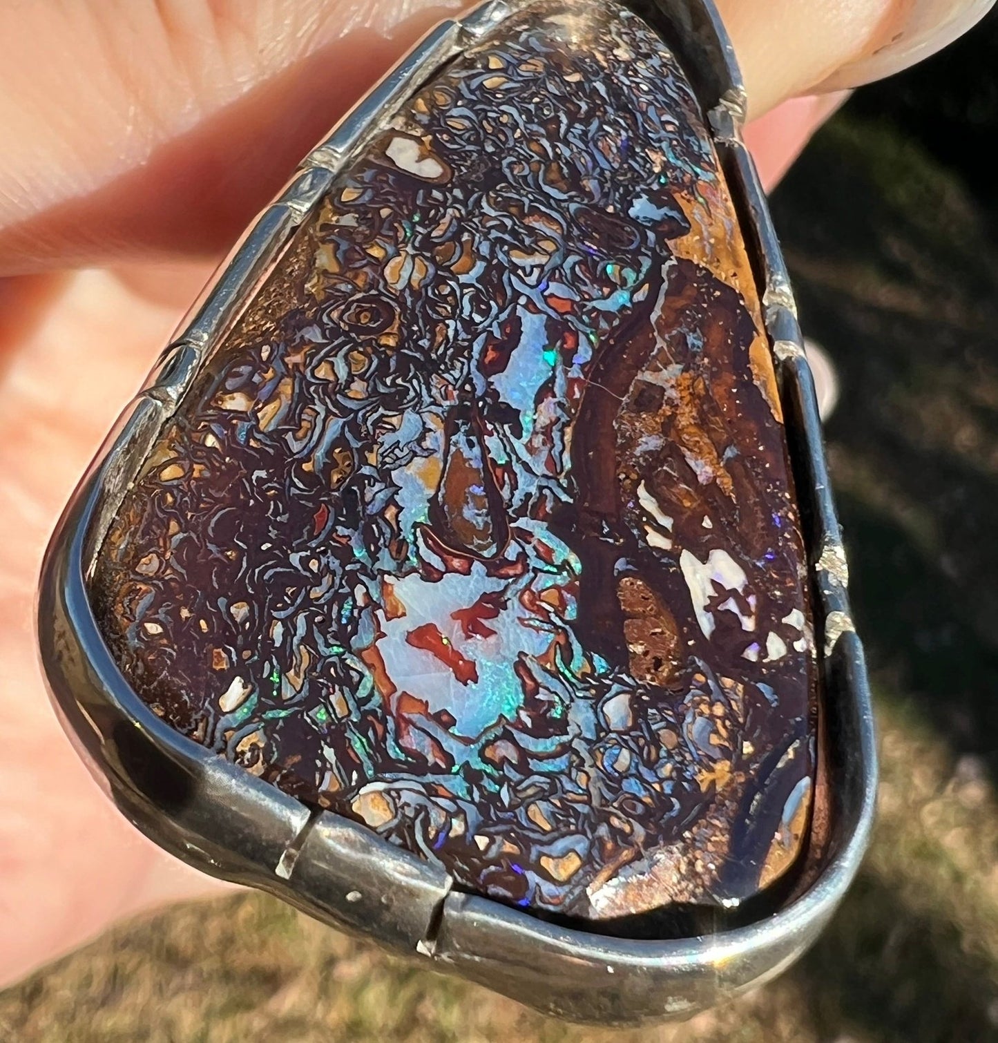 Australian Boulder Koroit Opal 2" Pendant in 925. Free Chain *Video*