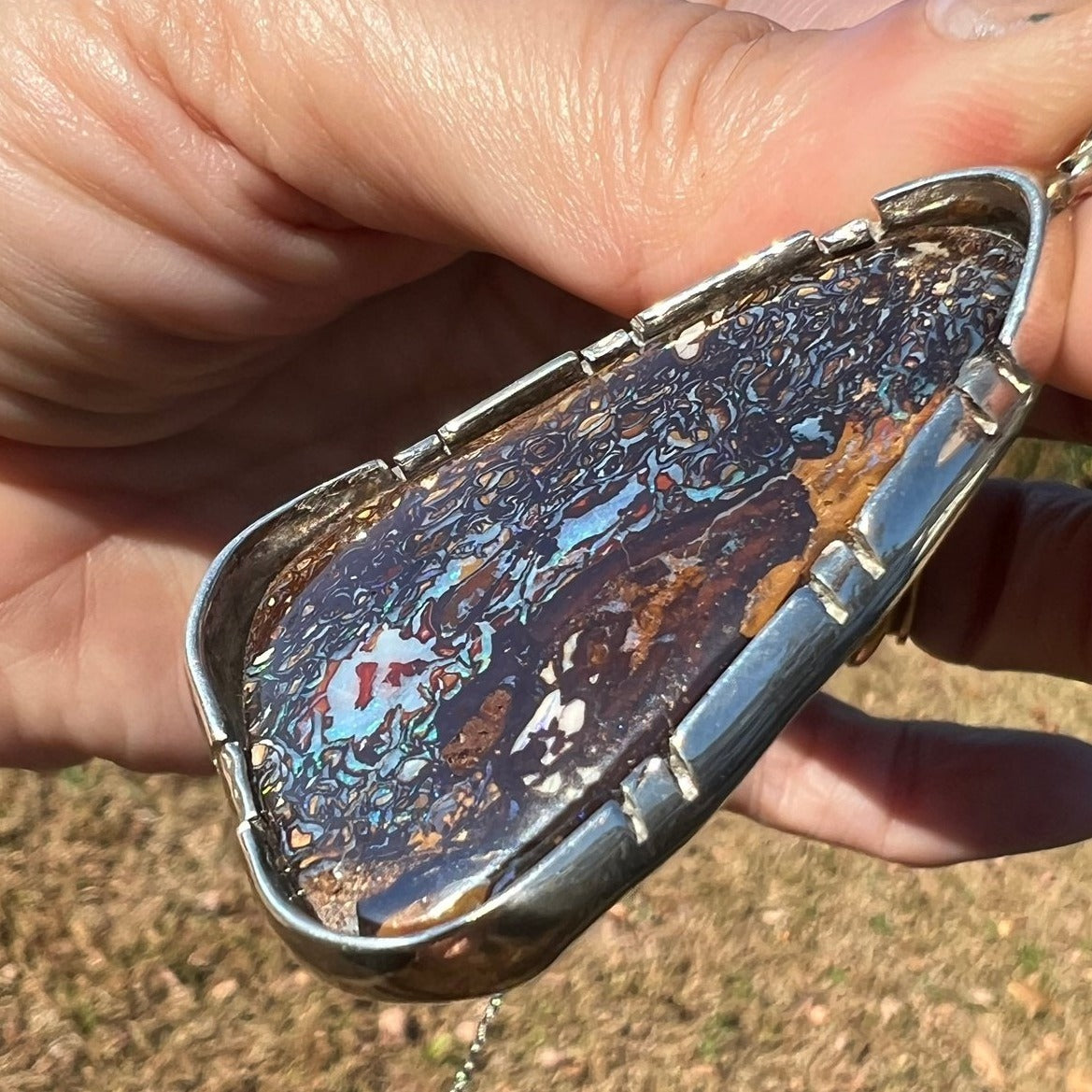 Australian Boulder Koroit Opal 2" Pendant in 925. Free Chain *Video*