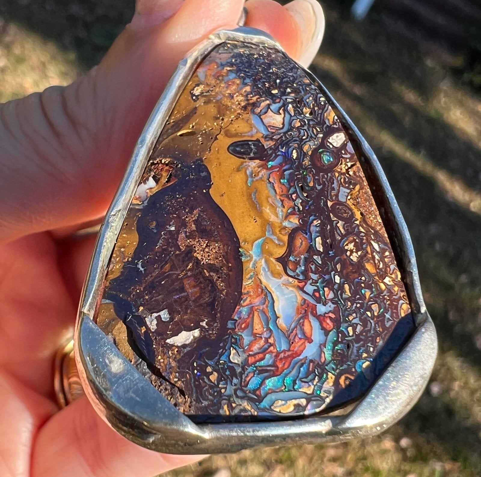 Australian Boulder Koroit Opal 2" Pendant in 925. Free Chain *Video*