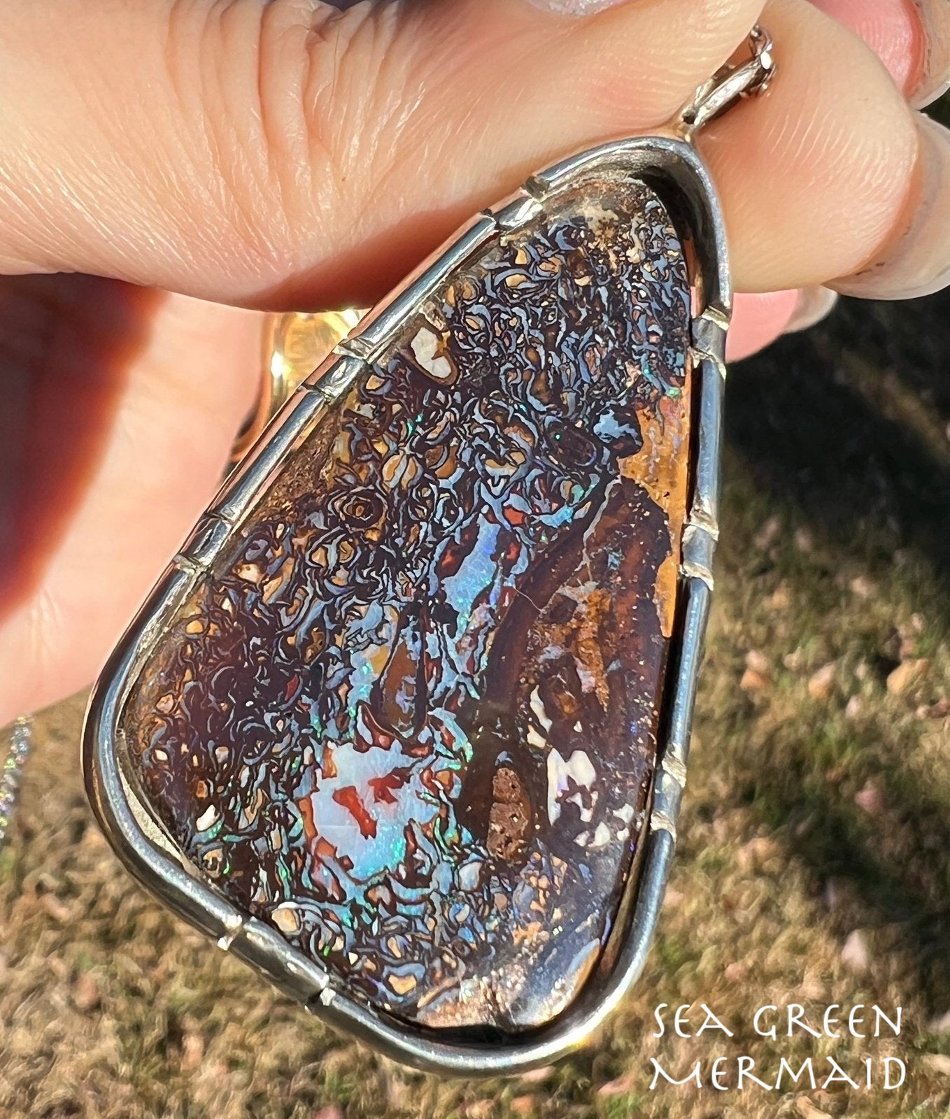 Australian Boulder Koroit Opal 2" Pendant in 925. Free Chain *Video*