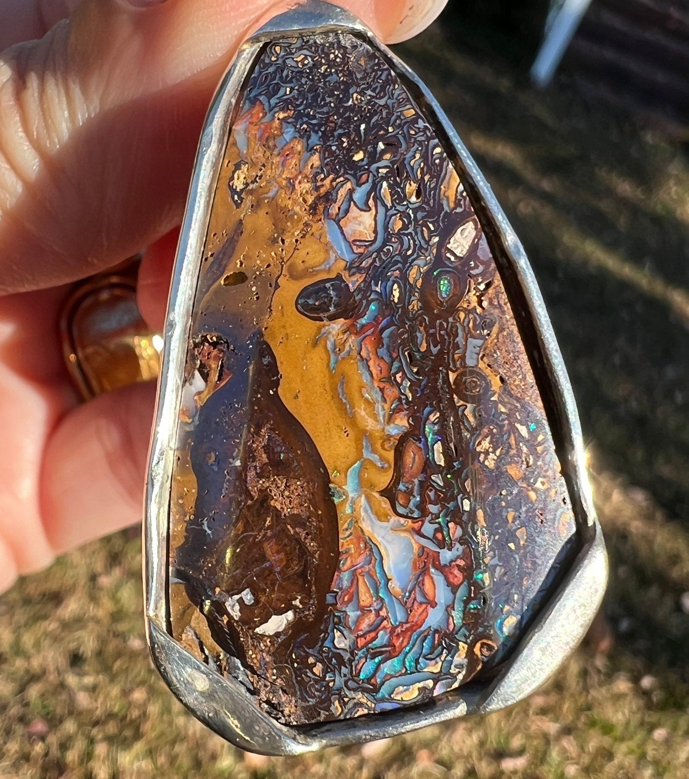 Australian Boulder Koroit Opal 2" Pendant in 925. Free Chain *Video*