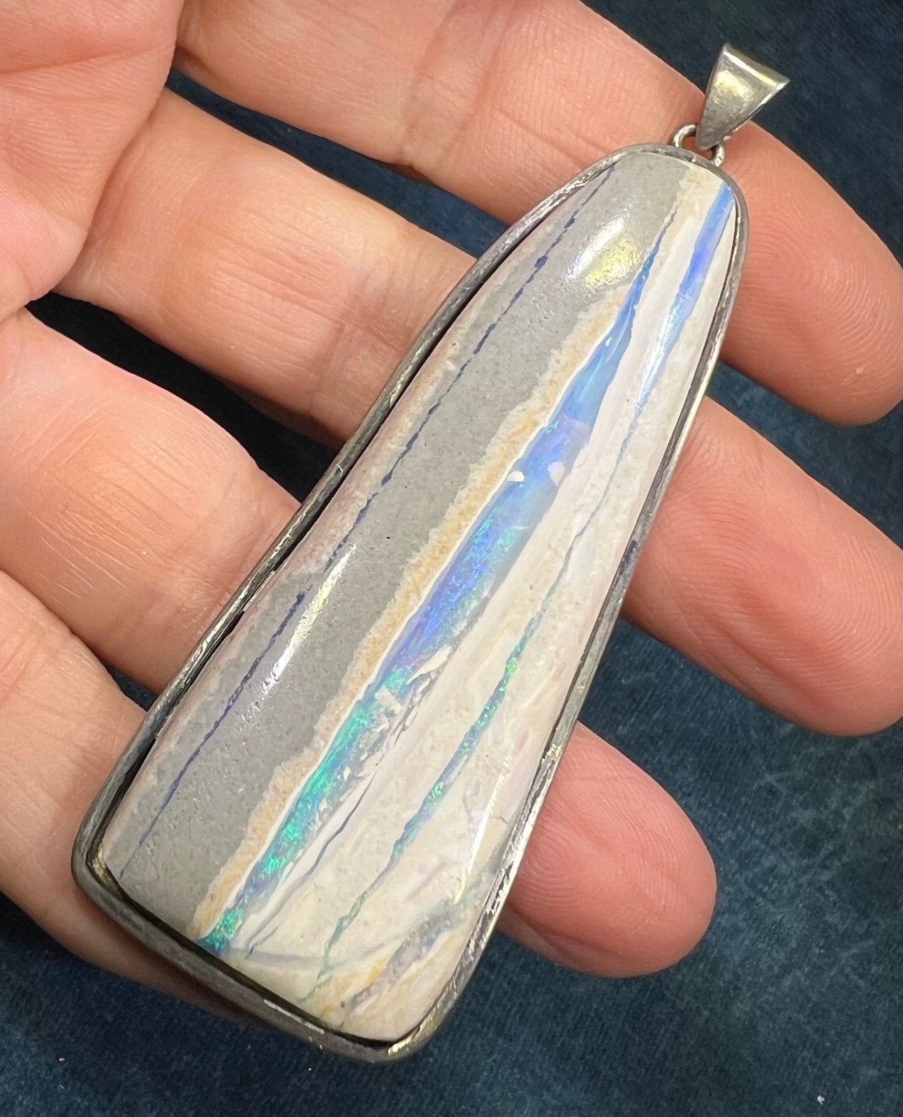 Australian Boulder Lavender Blue Jelly Opal Pendant in 925. 3" + 27g *Video*