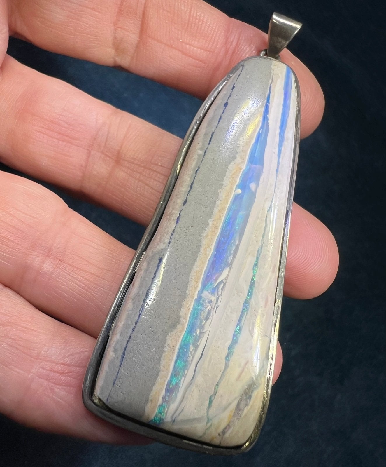 Australian Boulder Lavender Blue Jelly Opal Pendant in 925. 3" + 27g *Video*