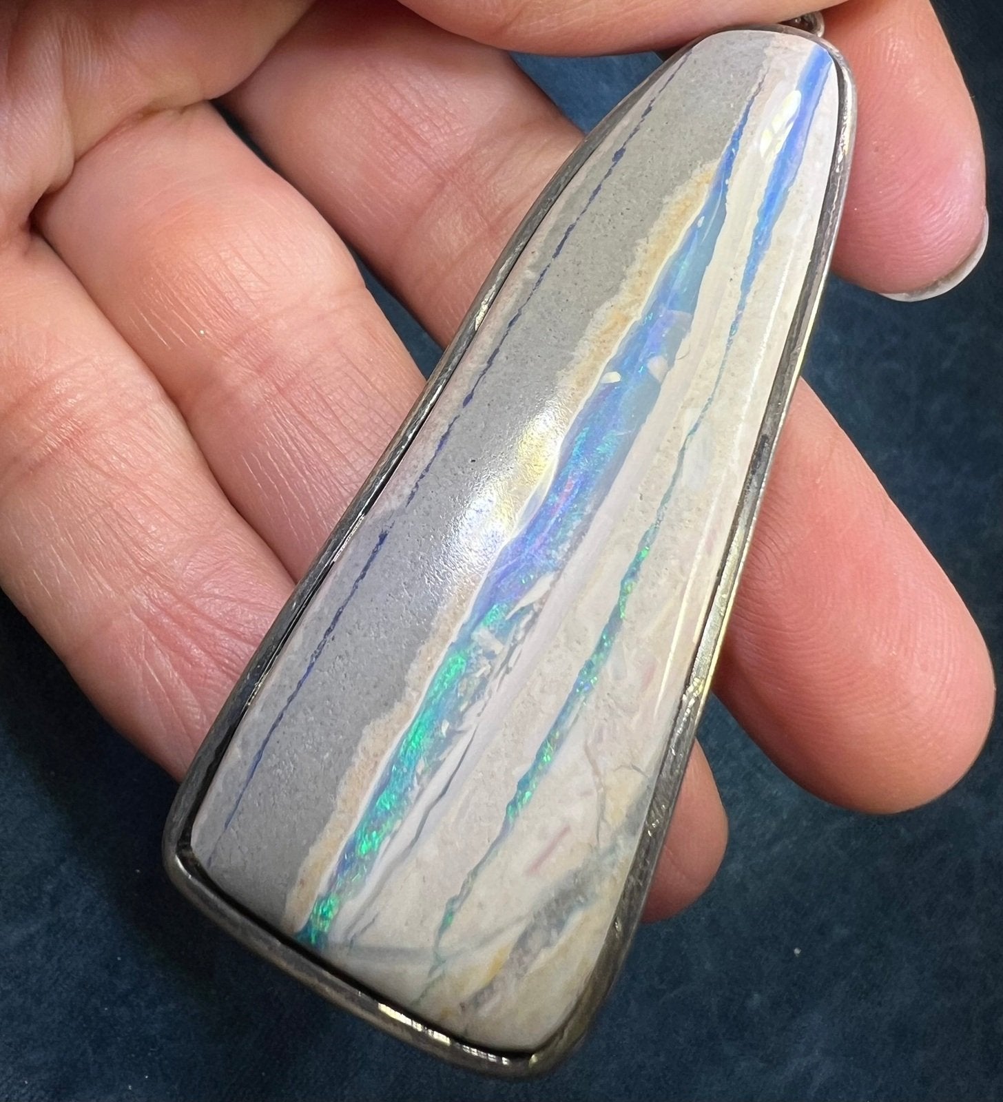 Australian Boulder Lavender Blue Jelly Opal Pendant in 925. 3" + 27g *Video*