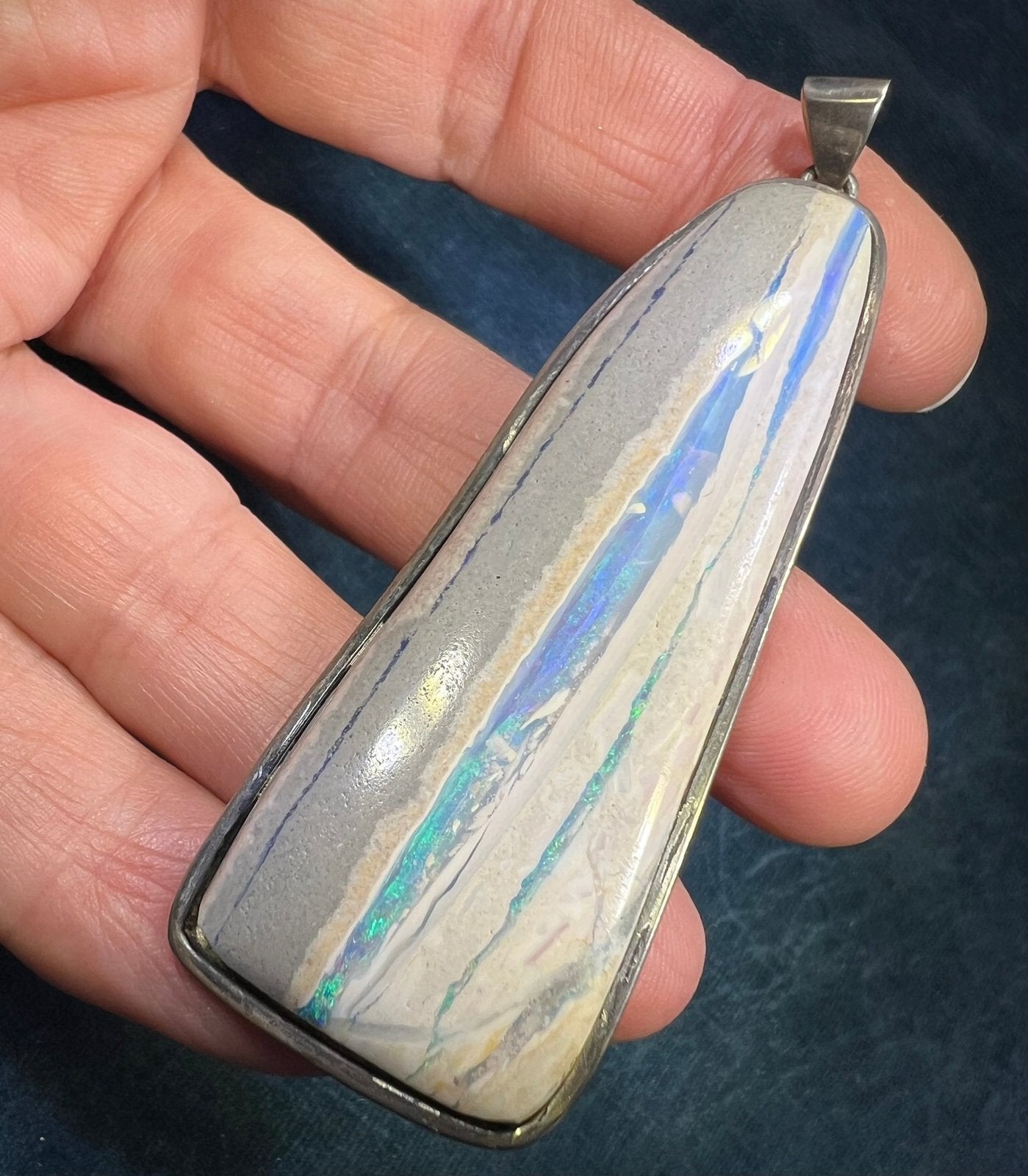 Australian Boulder Lavender Blue Jelly Opal Pendant in 925. 3" + 27g *Video*