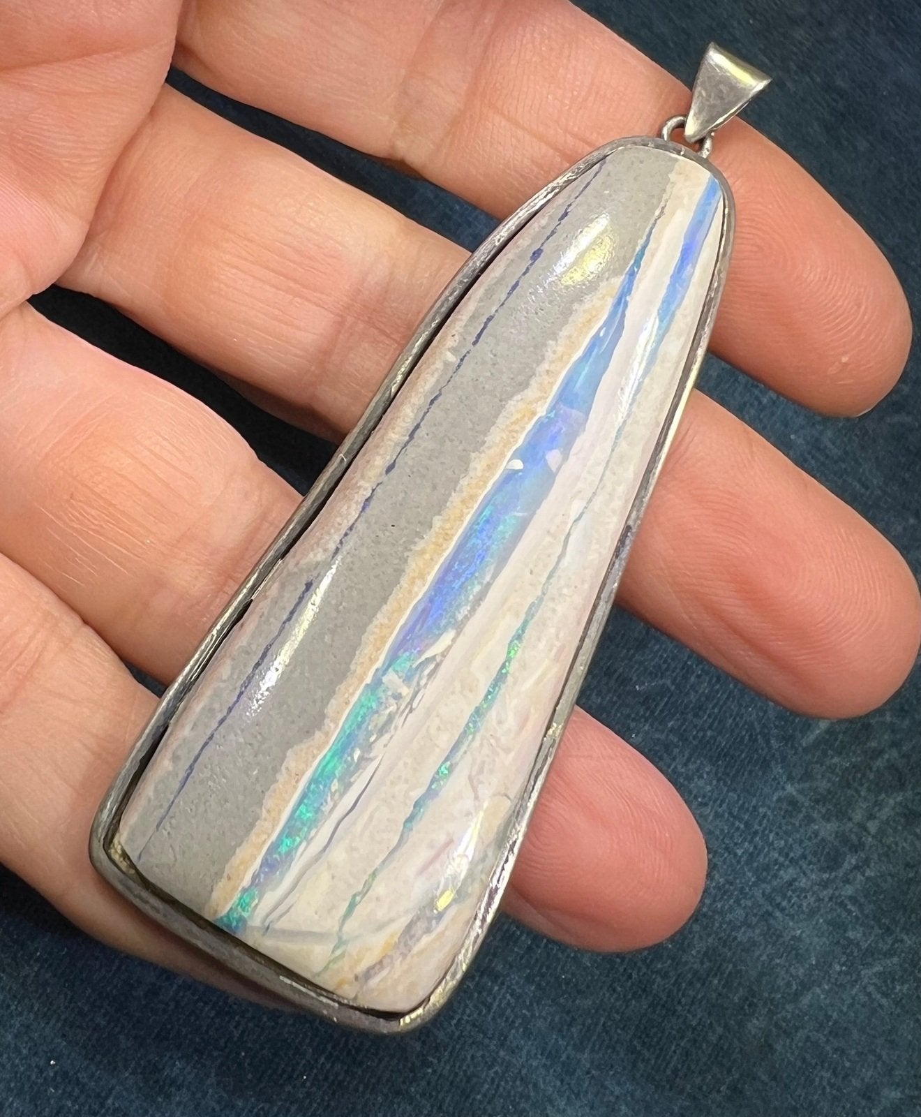 Australian Boulder Lavender Blue Jelly Opal Pendant in 925. 3" + 27g *Video*