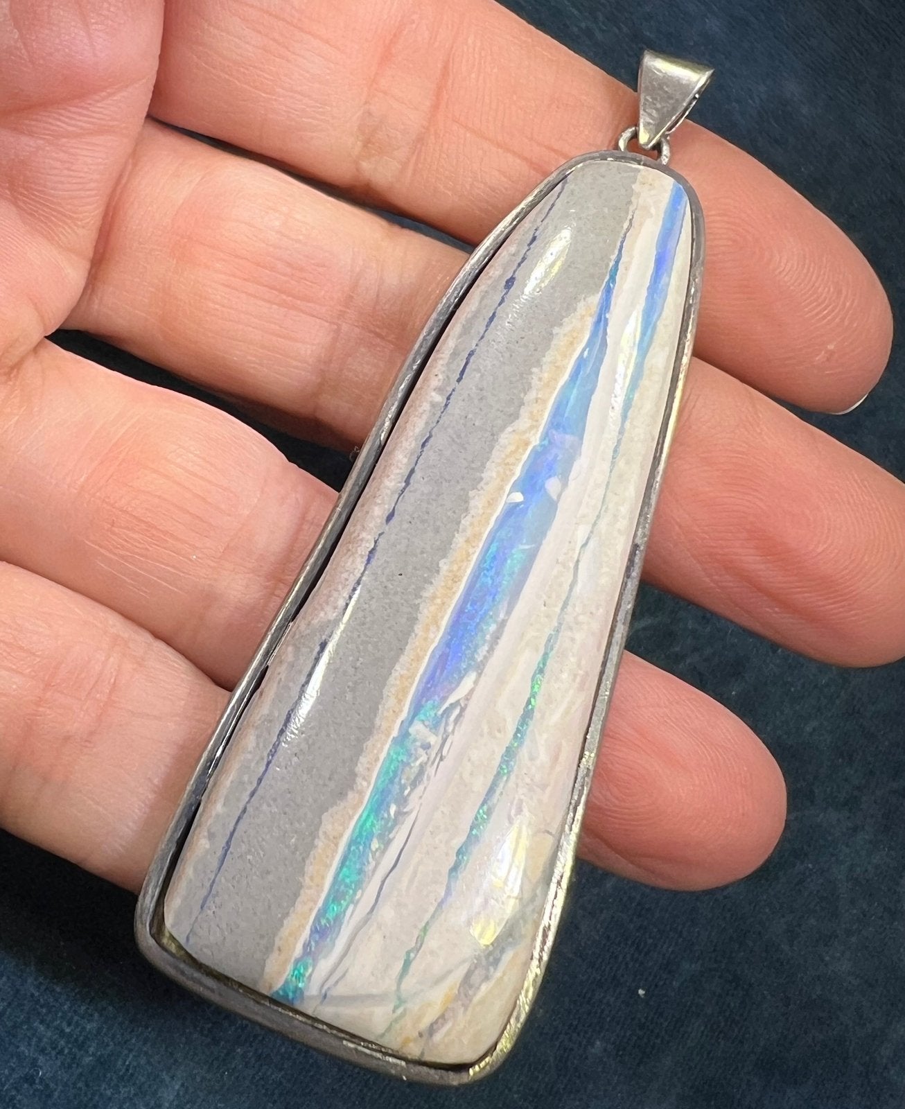 Australian Boulder Lavender Blue Jelly Opal Pendant in 925. 3" + 27g *Video*