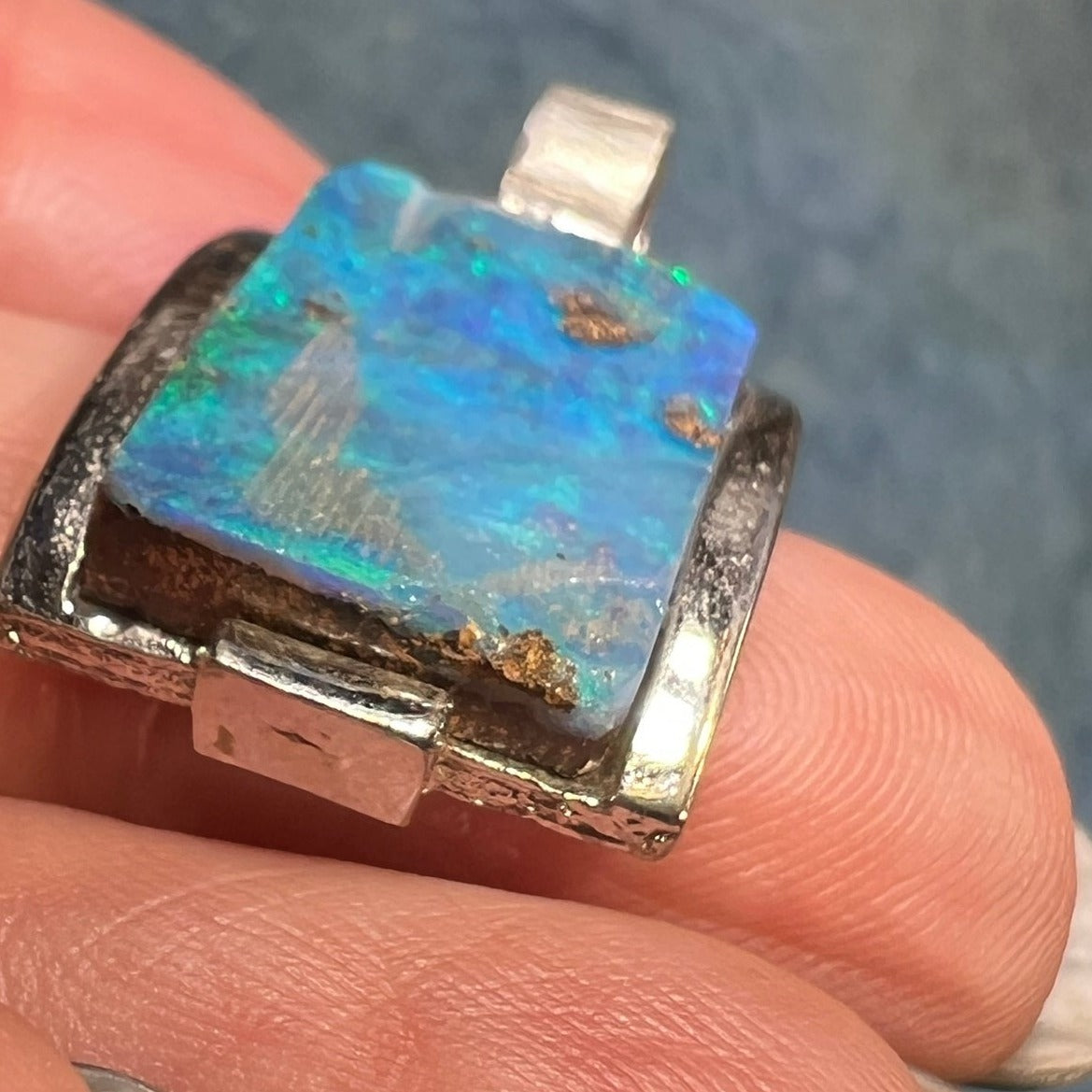 Australian Boulder Opal Chunky Pendant in Silver *Video* - 1